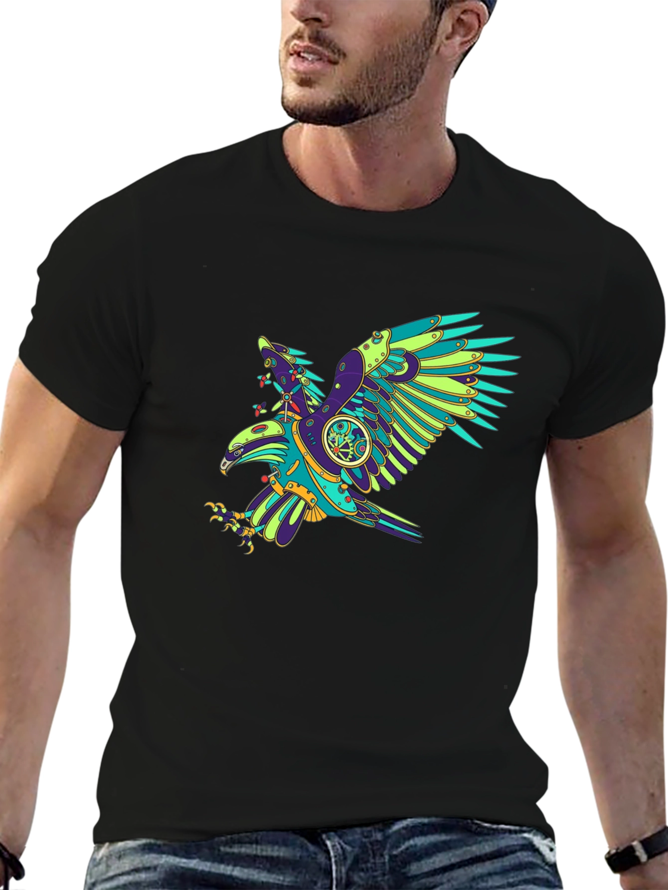 Black Steampunk Eagle Graphic Tee - Cool Design view 6