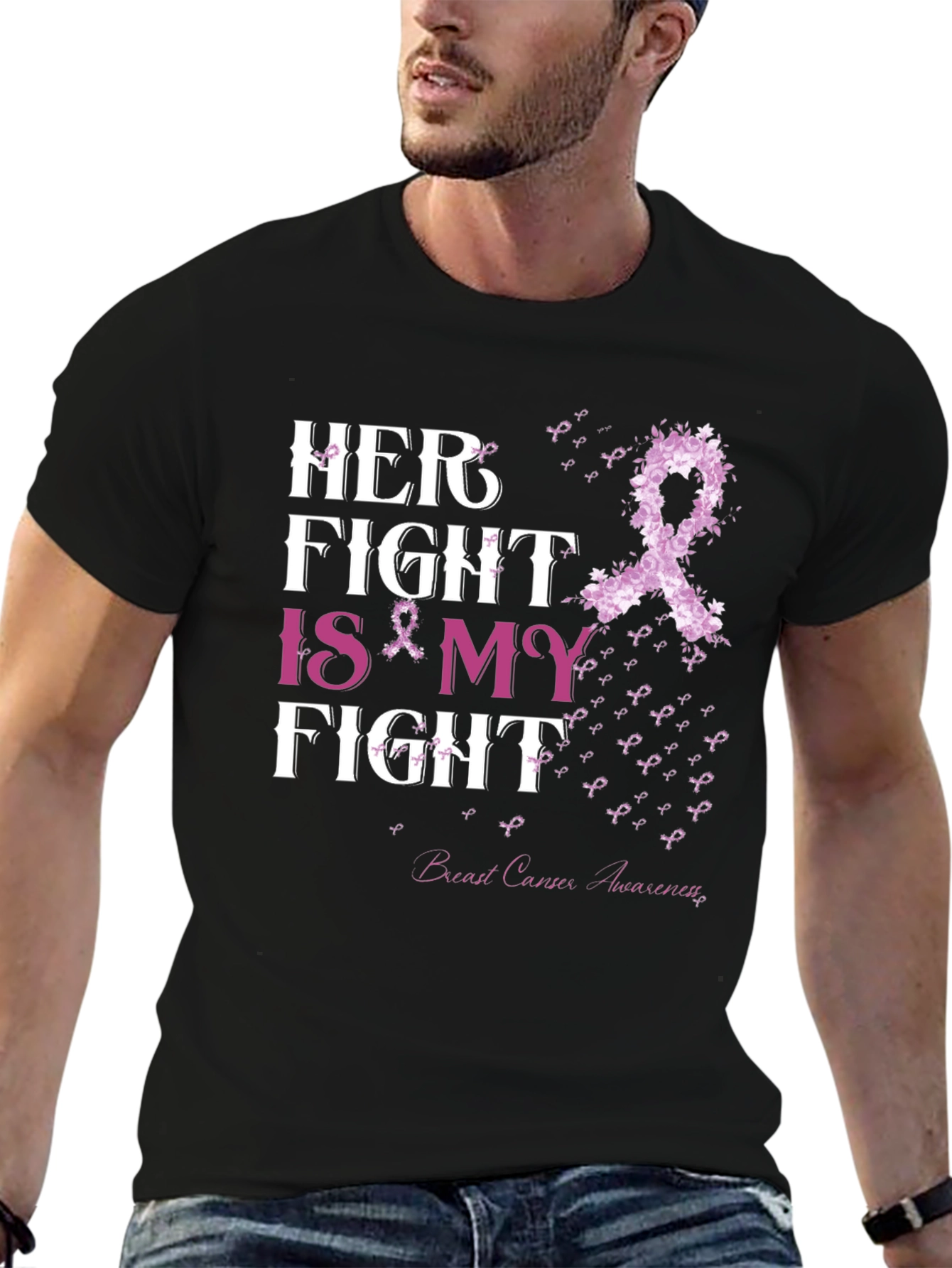 Black Her Fight is My Fight T-Shirt Breast Cancer Awareness view 6