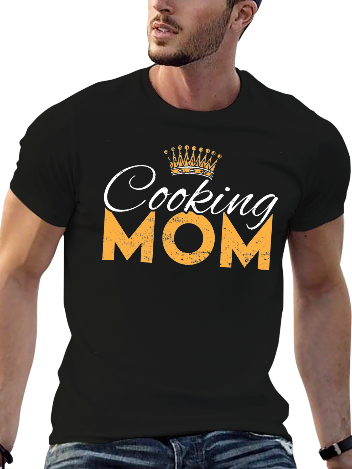 Black Cooking Mom T-Shirt - Black Crew Neck Tee view 6