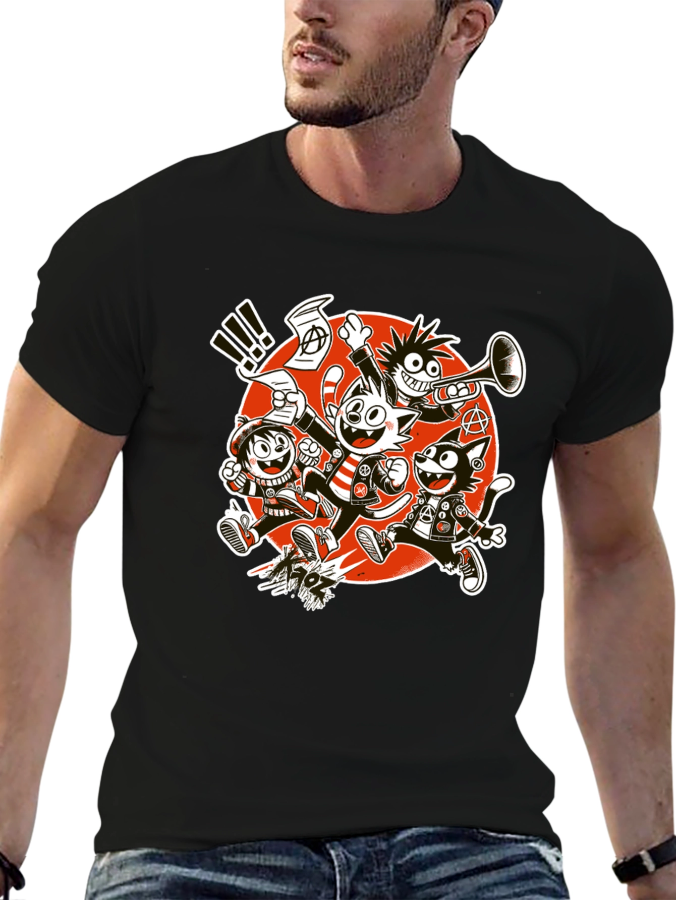 Black Cartoon Punk Band Graphic T-Shirt view 6
