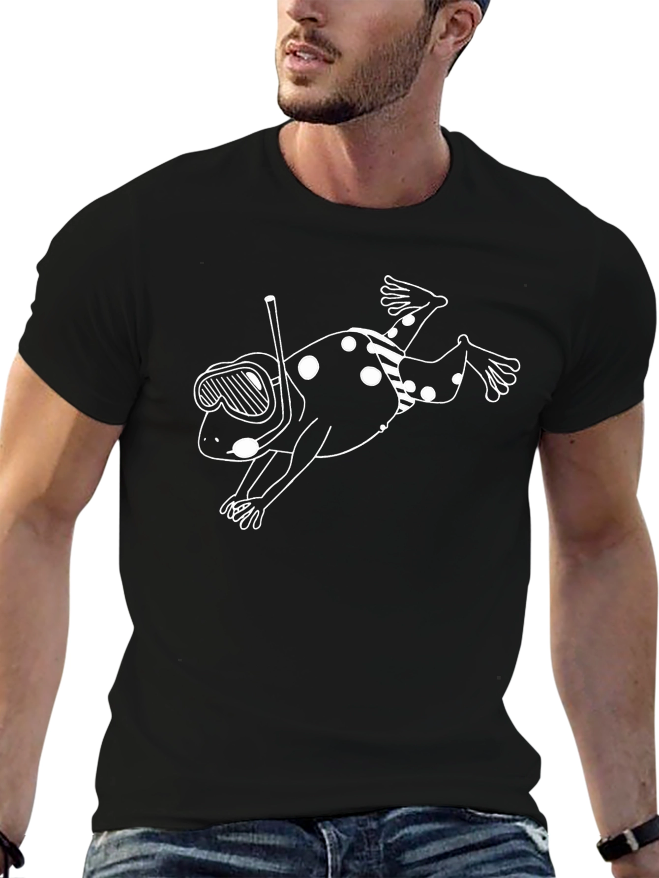 Black Funky Diving Frog Graphic T-Shirt view 6