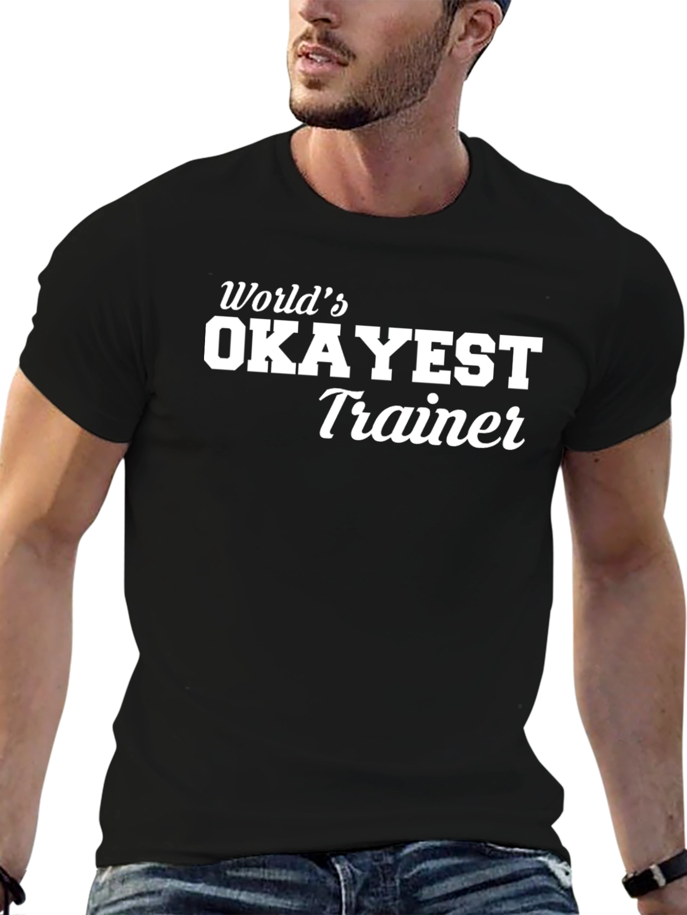 Black World's Okayest Trainer - Black T-Shirt view 6