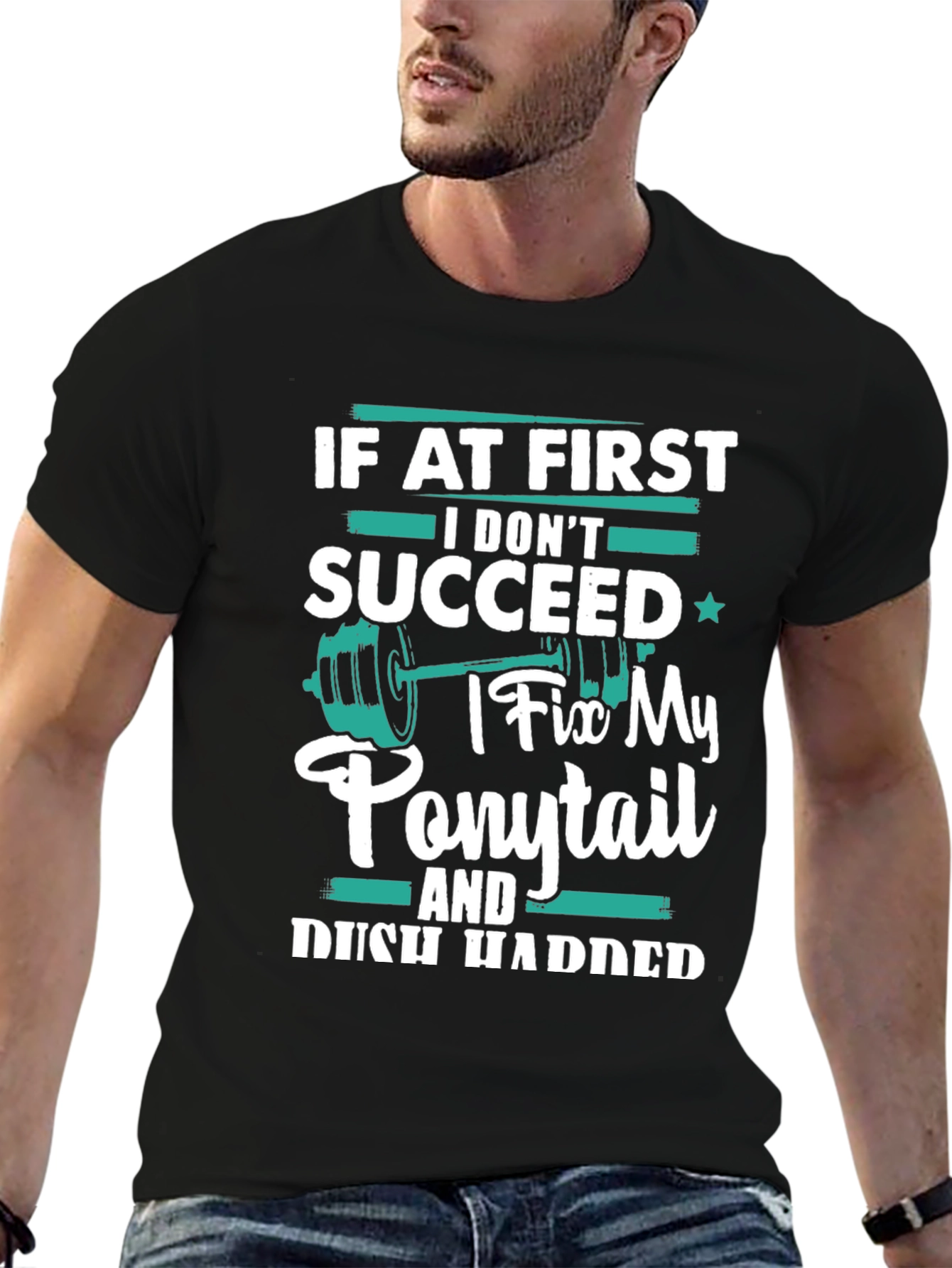 Black Funny Workout T-Shirt for Women - Ponytail Fix Design view 6