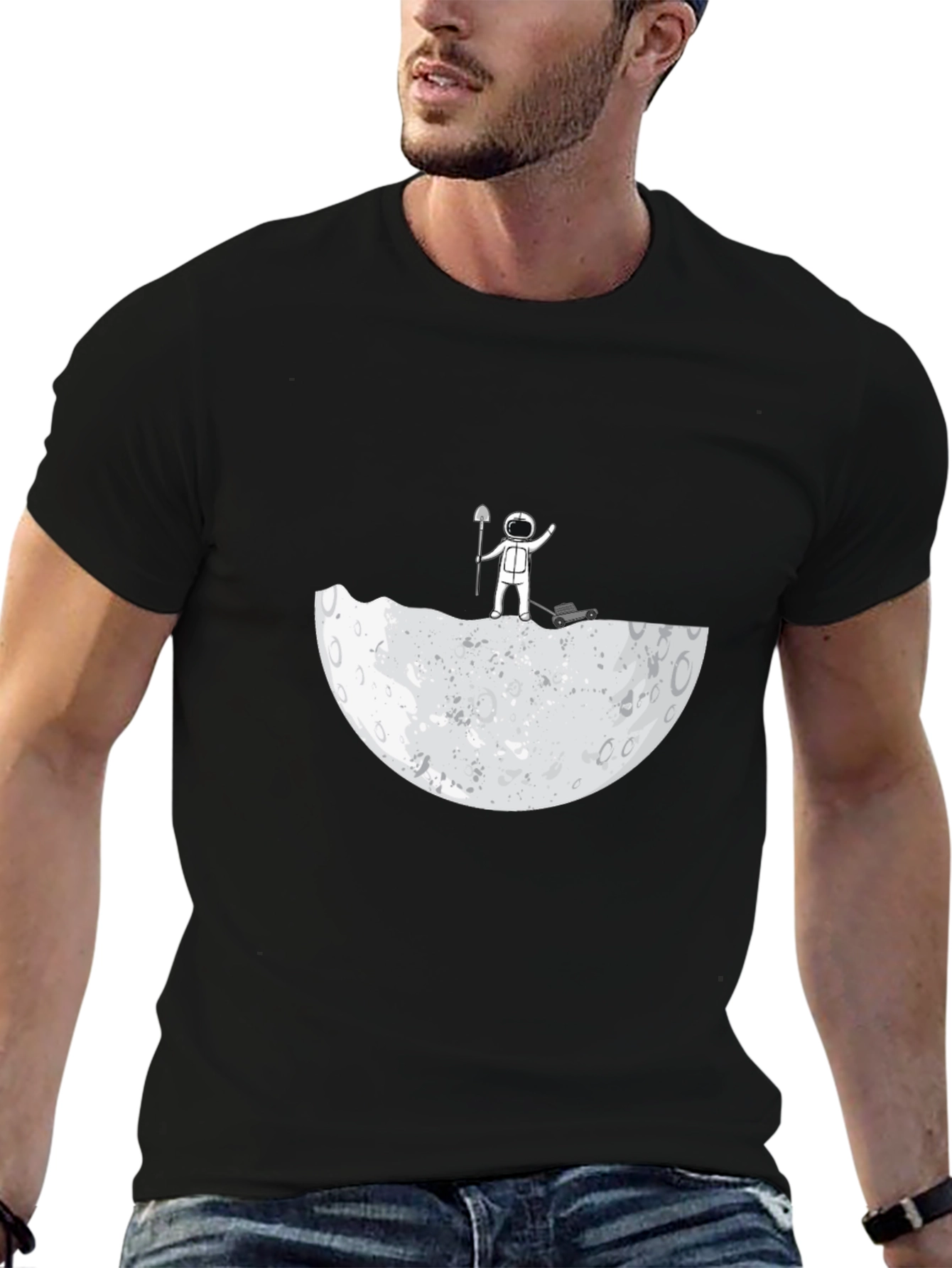 Black Astronaut Moon Landscaping T-Shirt view 6