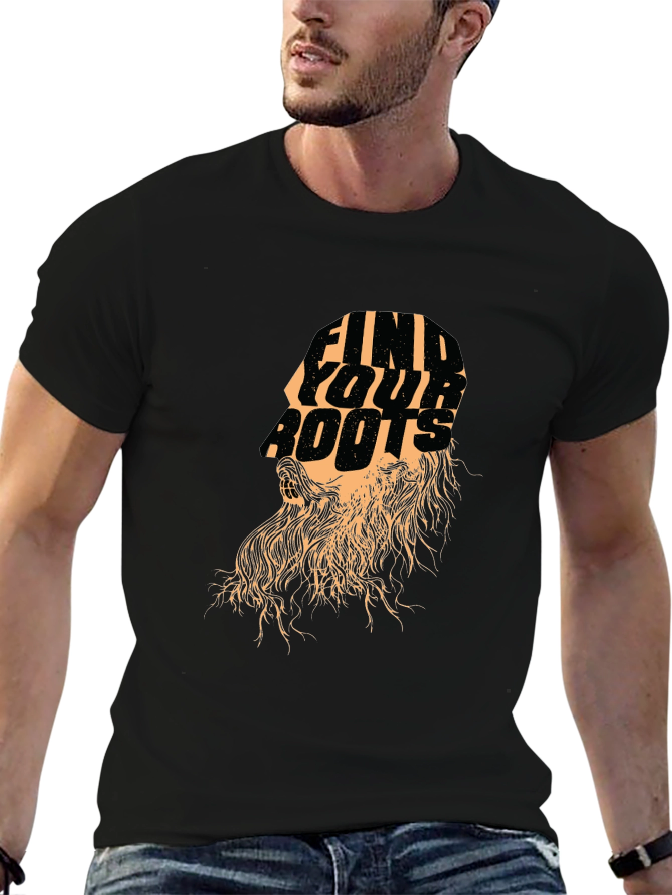 Black Find Your Roots Graphic Print Tee - Stylish Black T-Shirt view 6