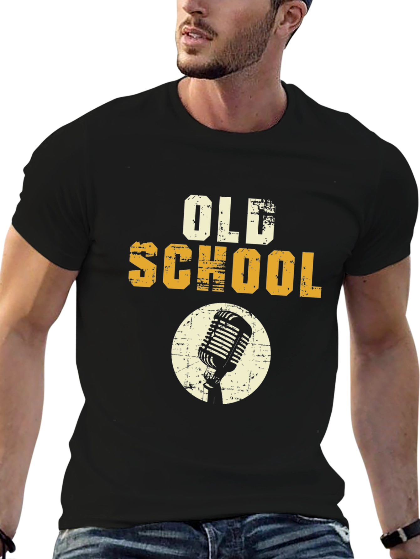Black Old School Microphone Graphic Tee view 6