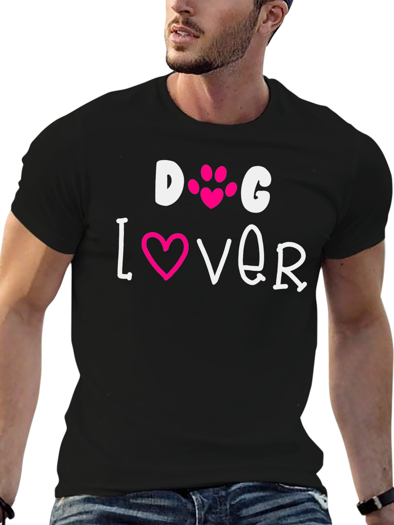 Black Dog Lover Tee - Pink Heart Paw Print view 6
