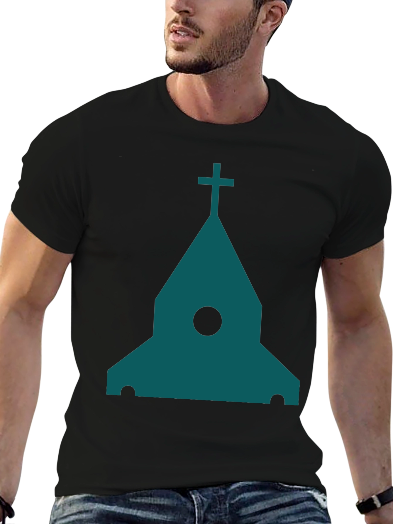 Black Modern Church Graphic Tee - Black Cotton Blend view 6