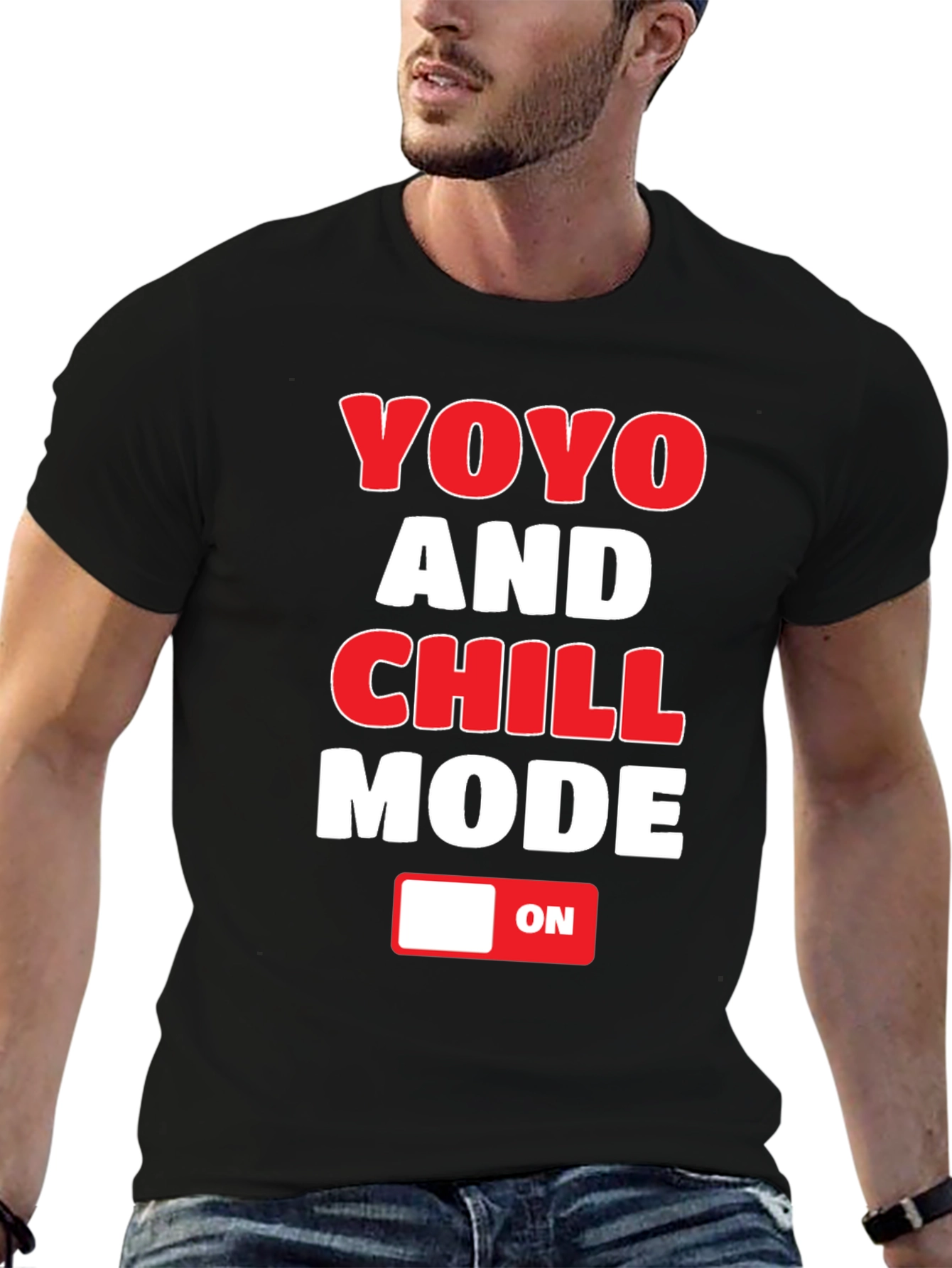 Black YOYO and CHILL Mode T-Shirt - Novelty Graphic Tee view 6