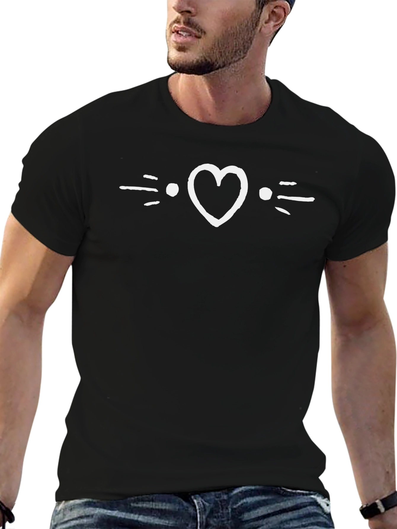 Black Heart Whiskers Graphic Tee - Unisex Crew Neck view 6