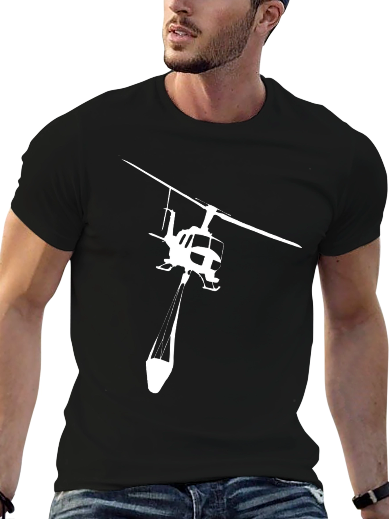 Black Helicopter Graphic T-Shirt - Black Cotton Tee view 6
