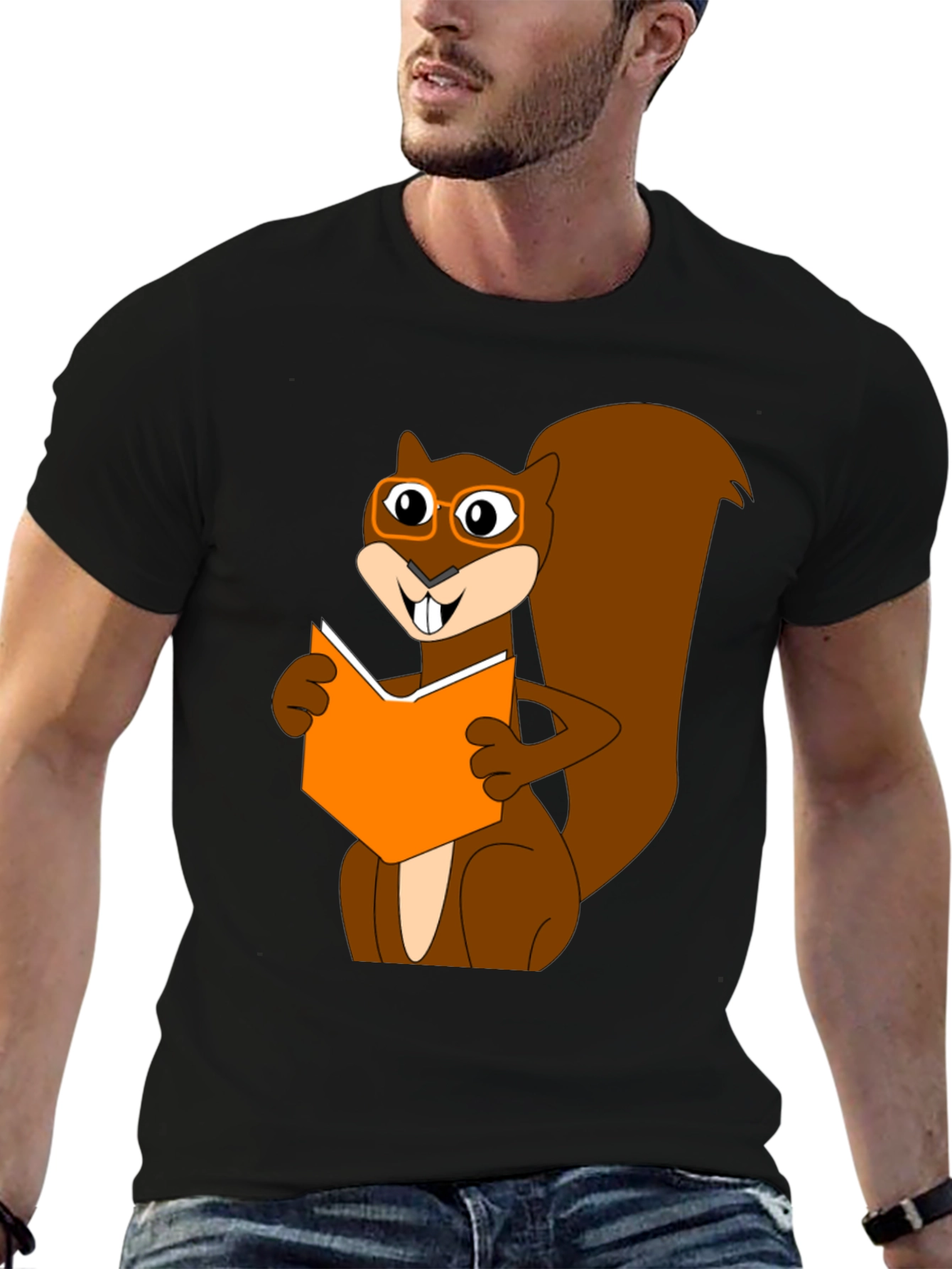 Black Bookworm Squirrel Graphic T-Shirt view 6