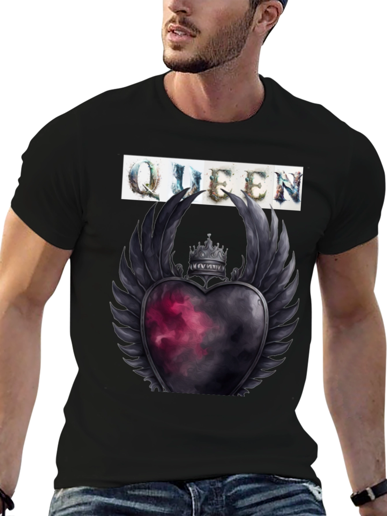 Black Queen Heart Crown Graphic Tee - Trendy Style view 6