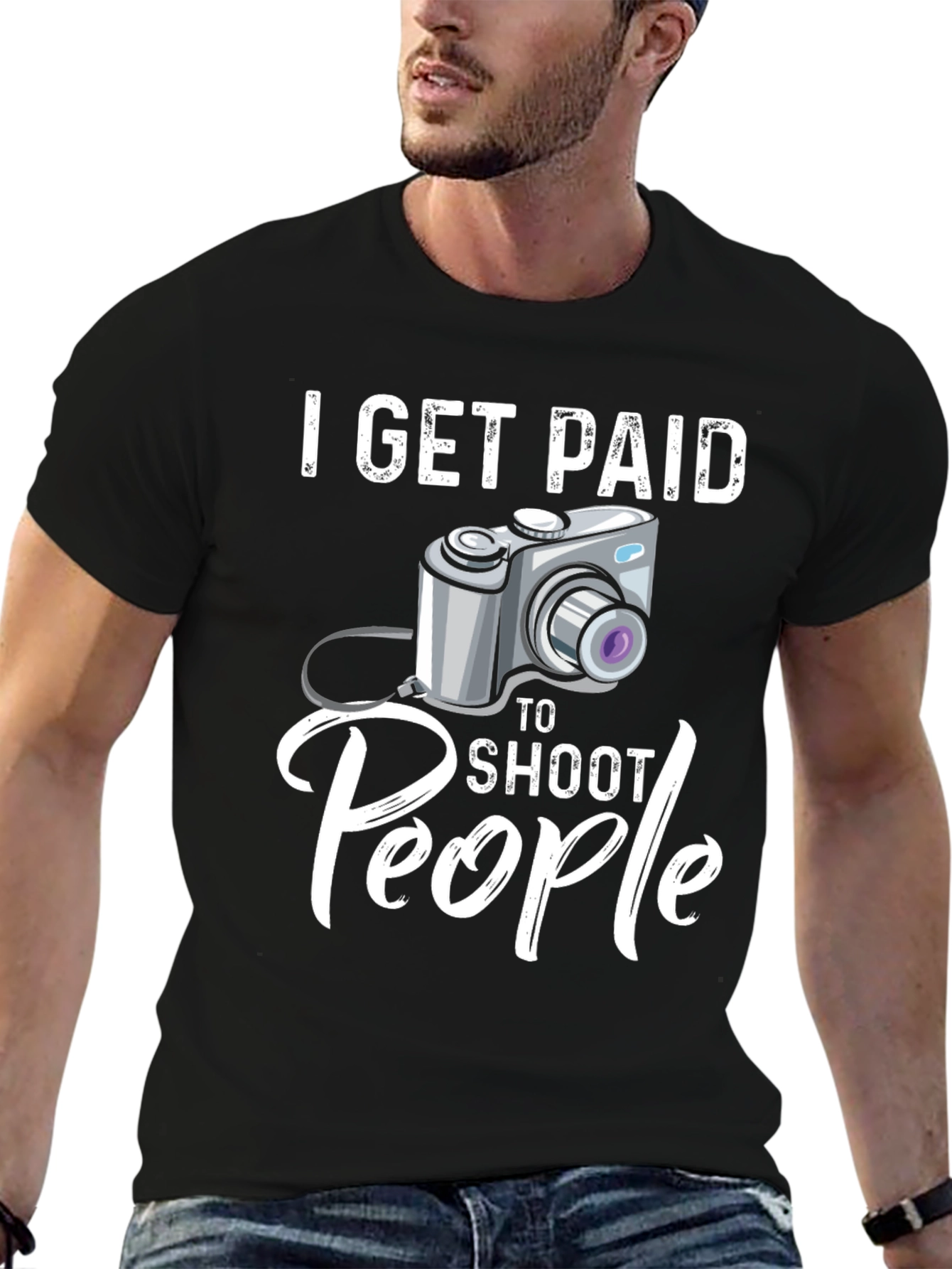 Black I Get Paid to Shoot People Funny Photographer T-Shirt view 6