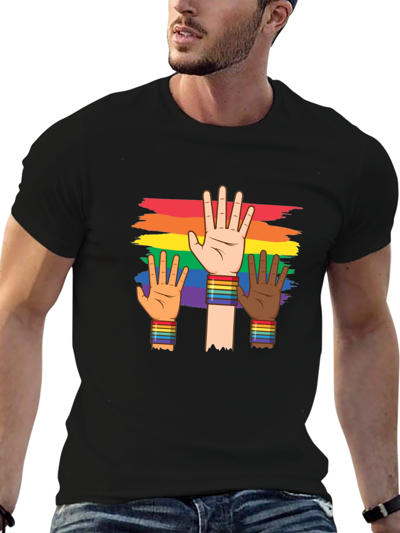 Black Pride Diversity T-Shirt: Rainbow Hands view 6