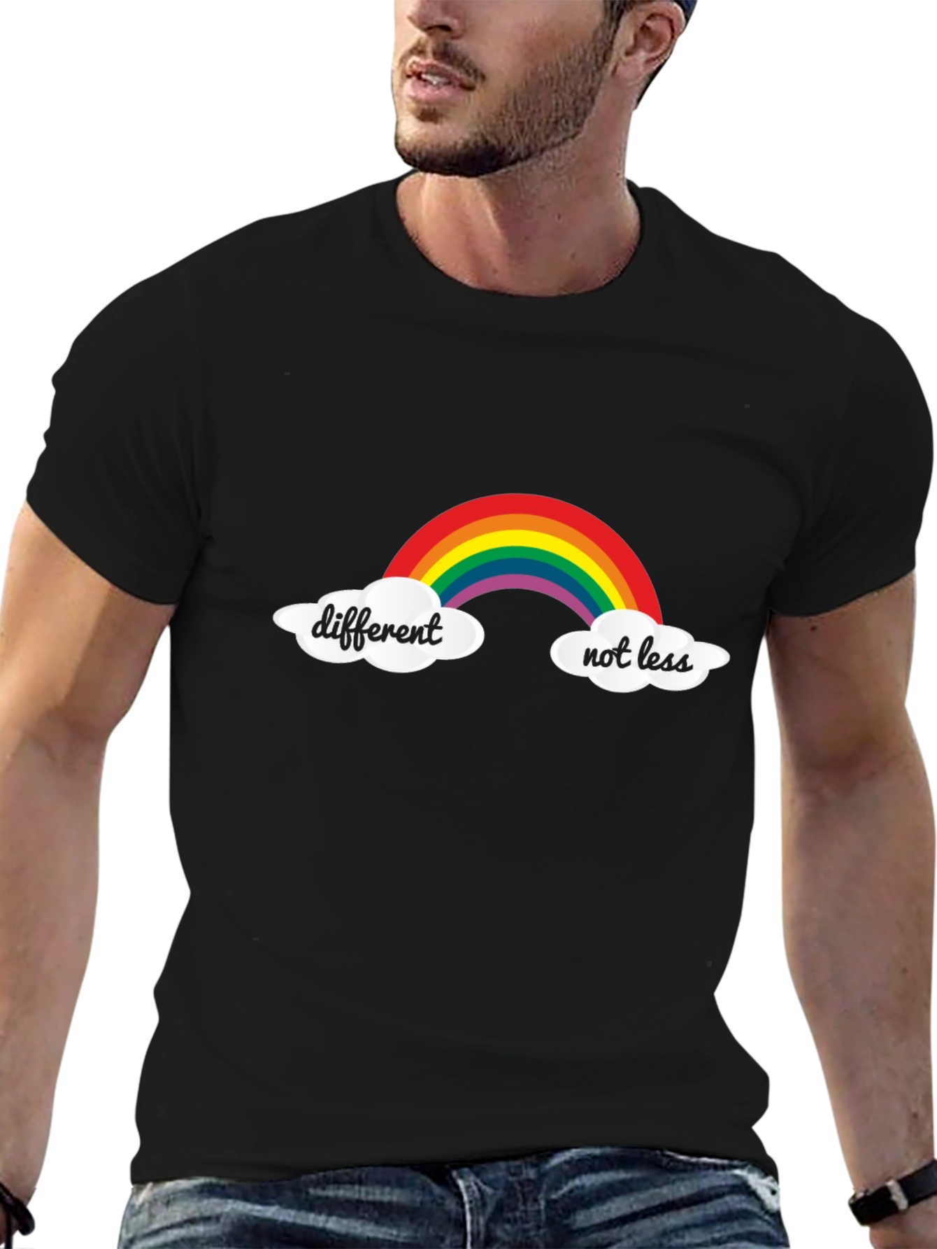 Black Different Not Less Rainbow T-Shirt - Black view 6