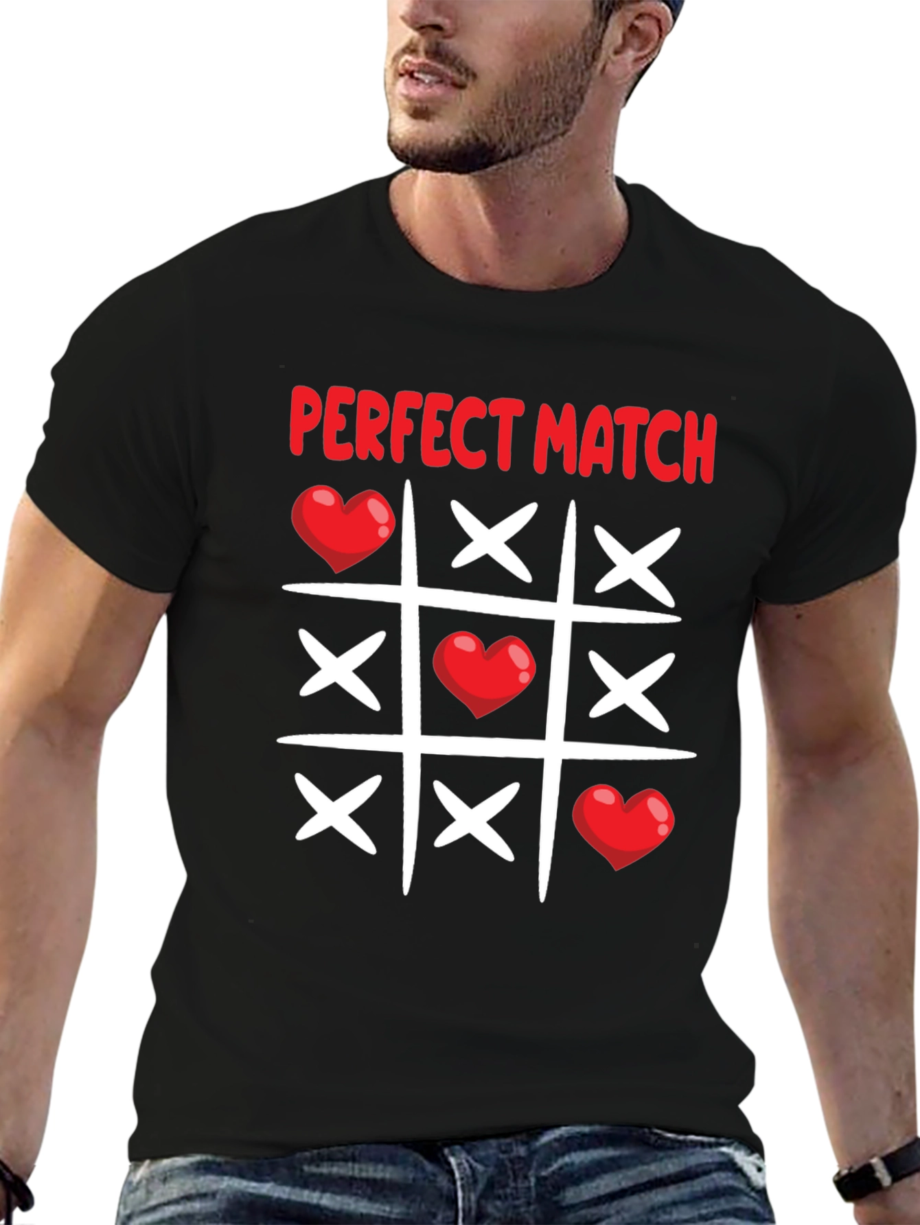 Black Perfect Match T-Shirt - Valentine's Day Tic-Tac-Toe Love Tee view 6