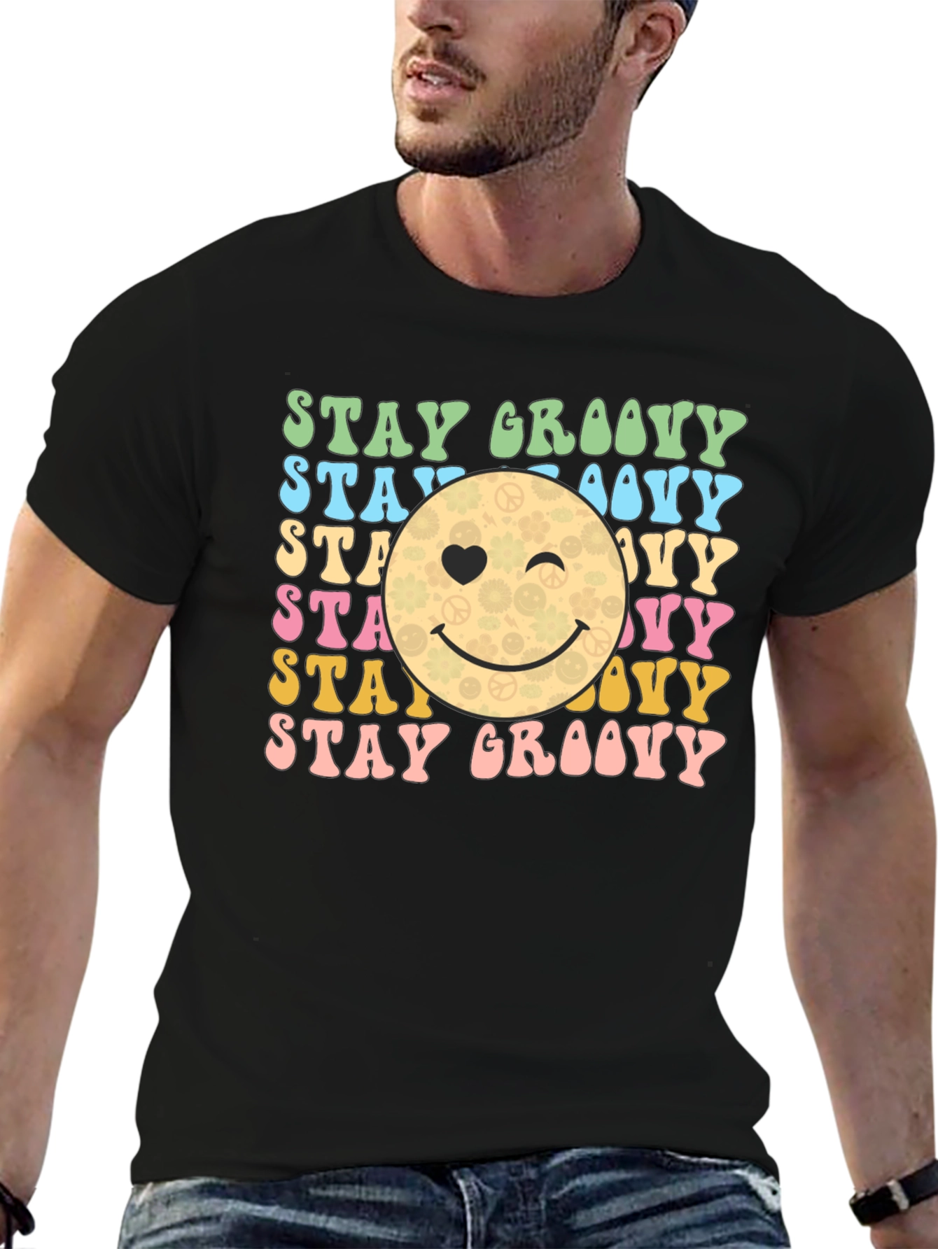 Black Stay Groovy Retro Graphic T-Shirt view 6