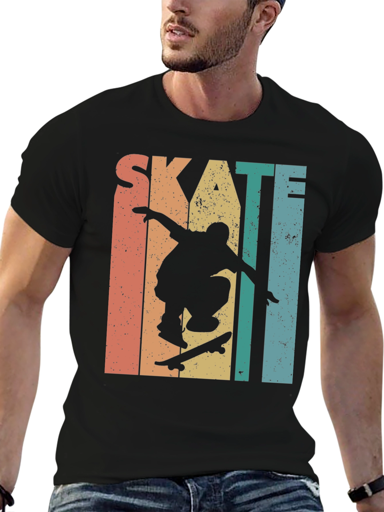 Black Skateboarding Retro Graphic Tee - Black view 6