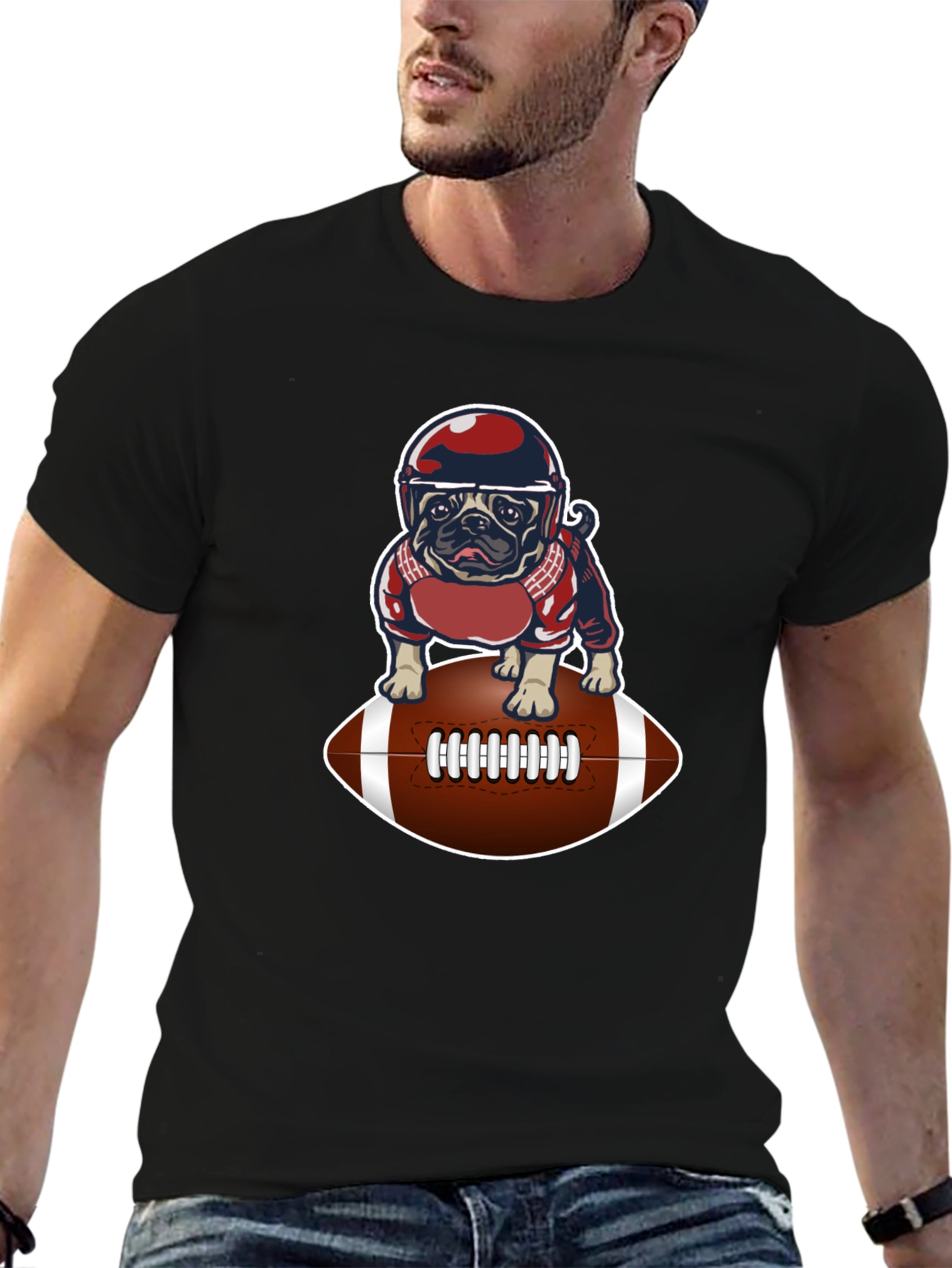 Black Football Pug Graphic T-Shirt view 6