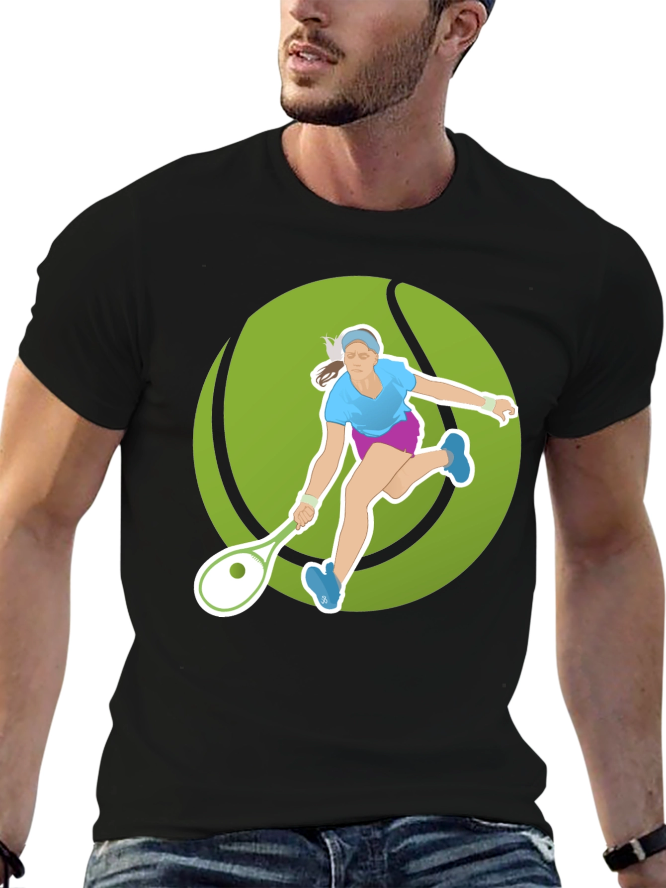Black Tennis Player Graphic Tee - Black Cotton Blend view 6