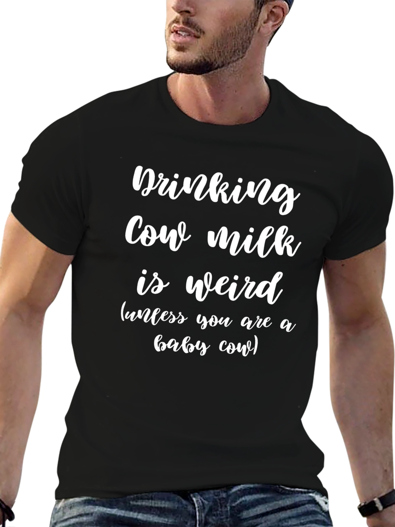 Black Funny Cow Milk T-Shirt - Drinking Cow Milk is Weird view 6