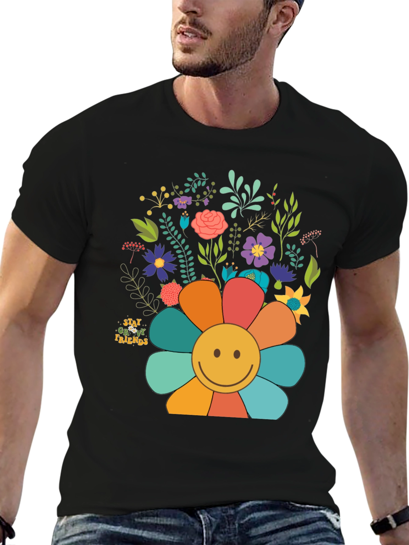 Black Groovy Flower Power Tee view 6