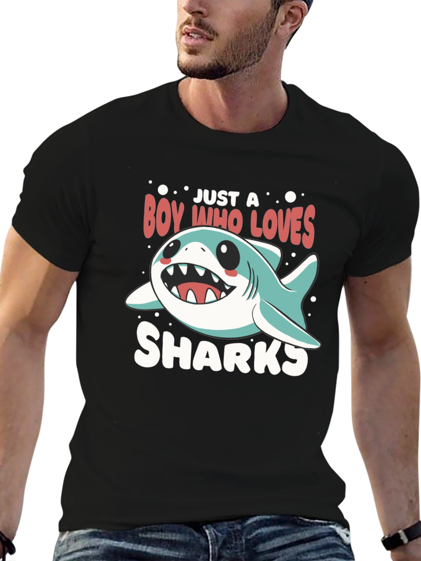Black Boy Who Loves Sharks T-Shirt view 6