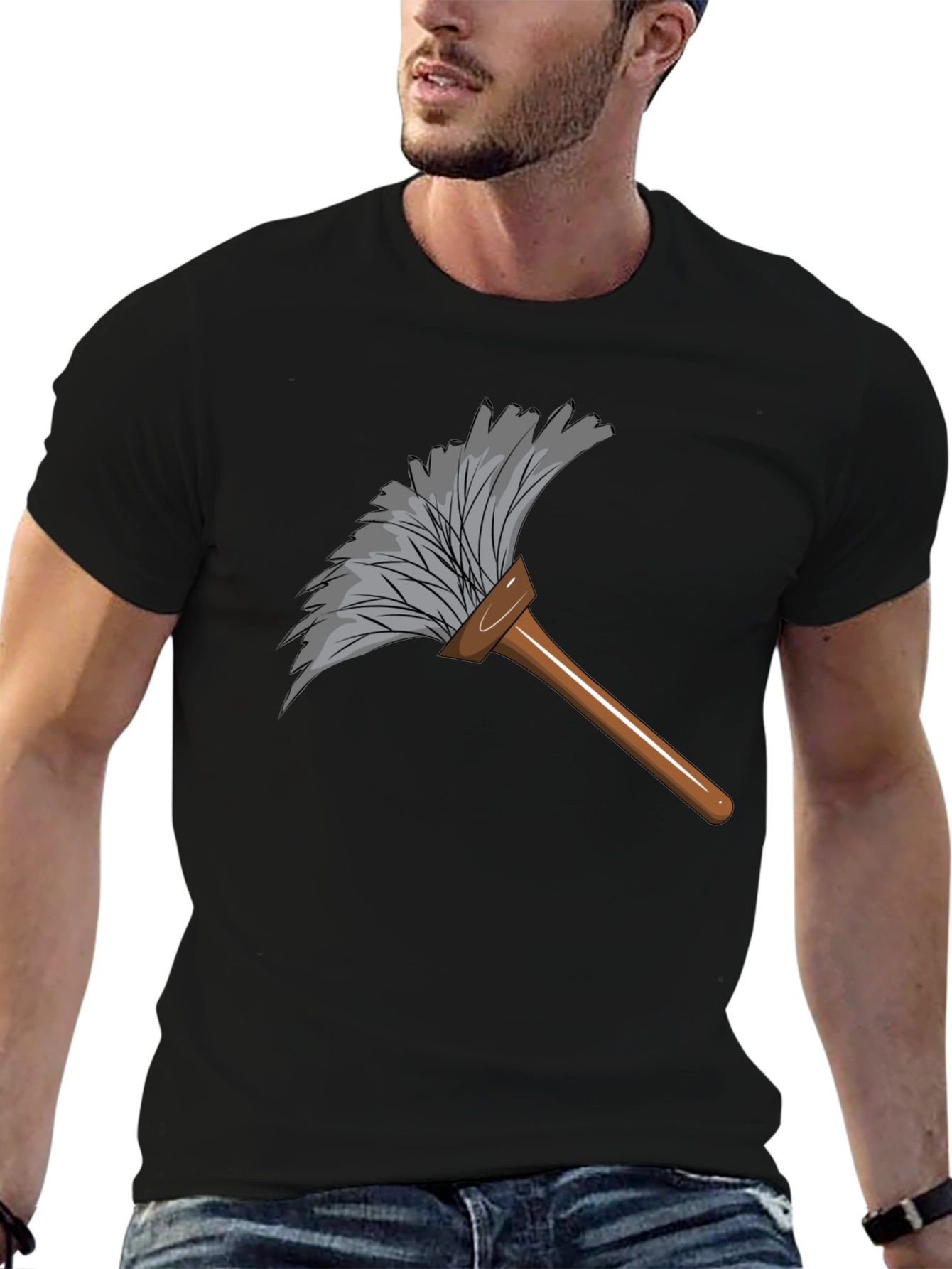 Black Duster Graphic Black T-Shirt - Cleaning Humor view 6