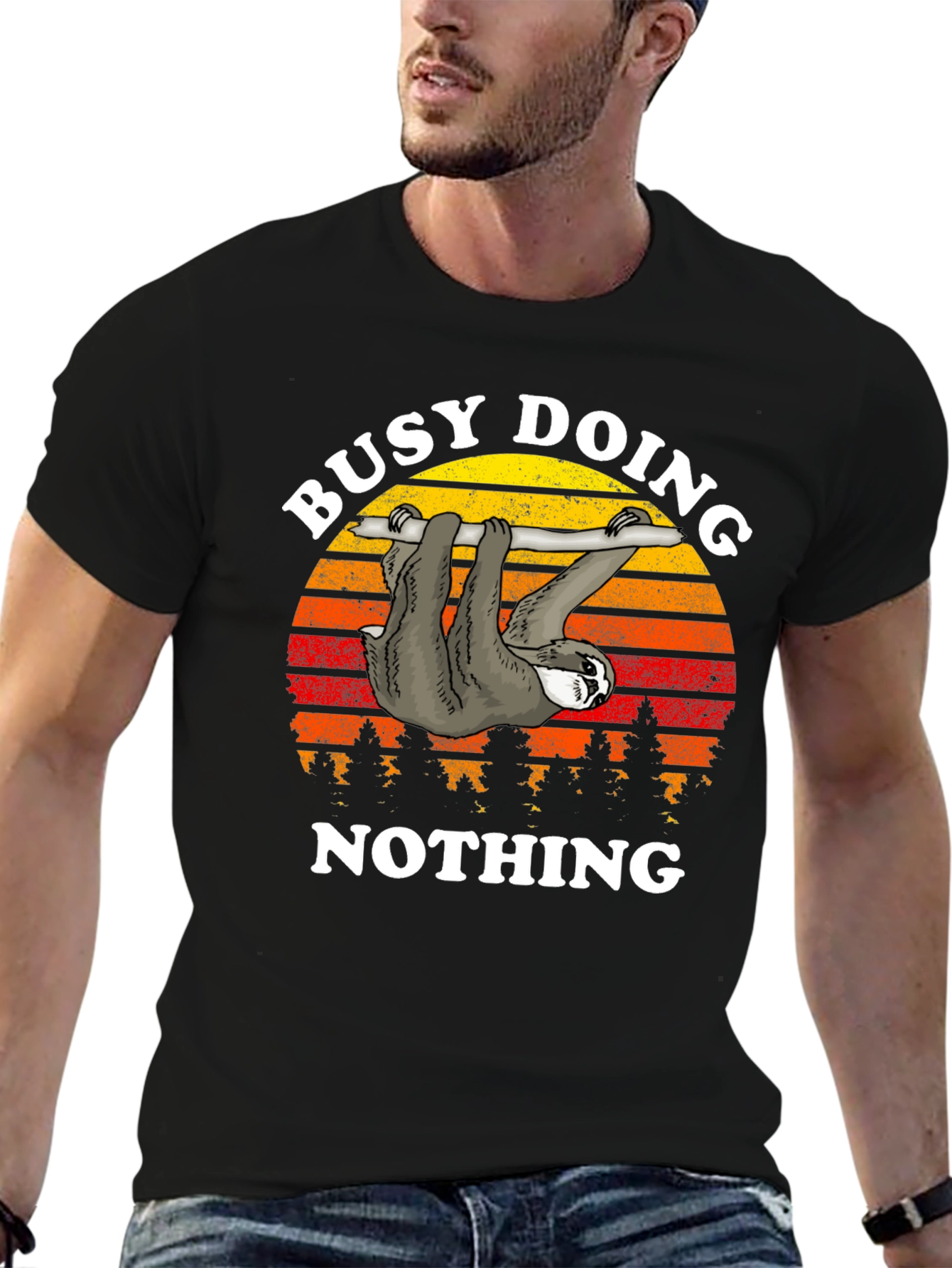 Black Busy Doing Nothing Sloth Graphic T-Shirt view 6