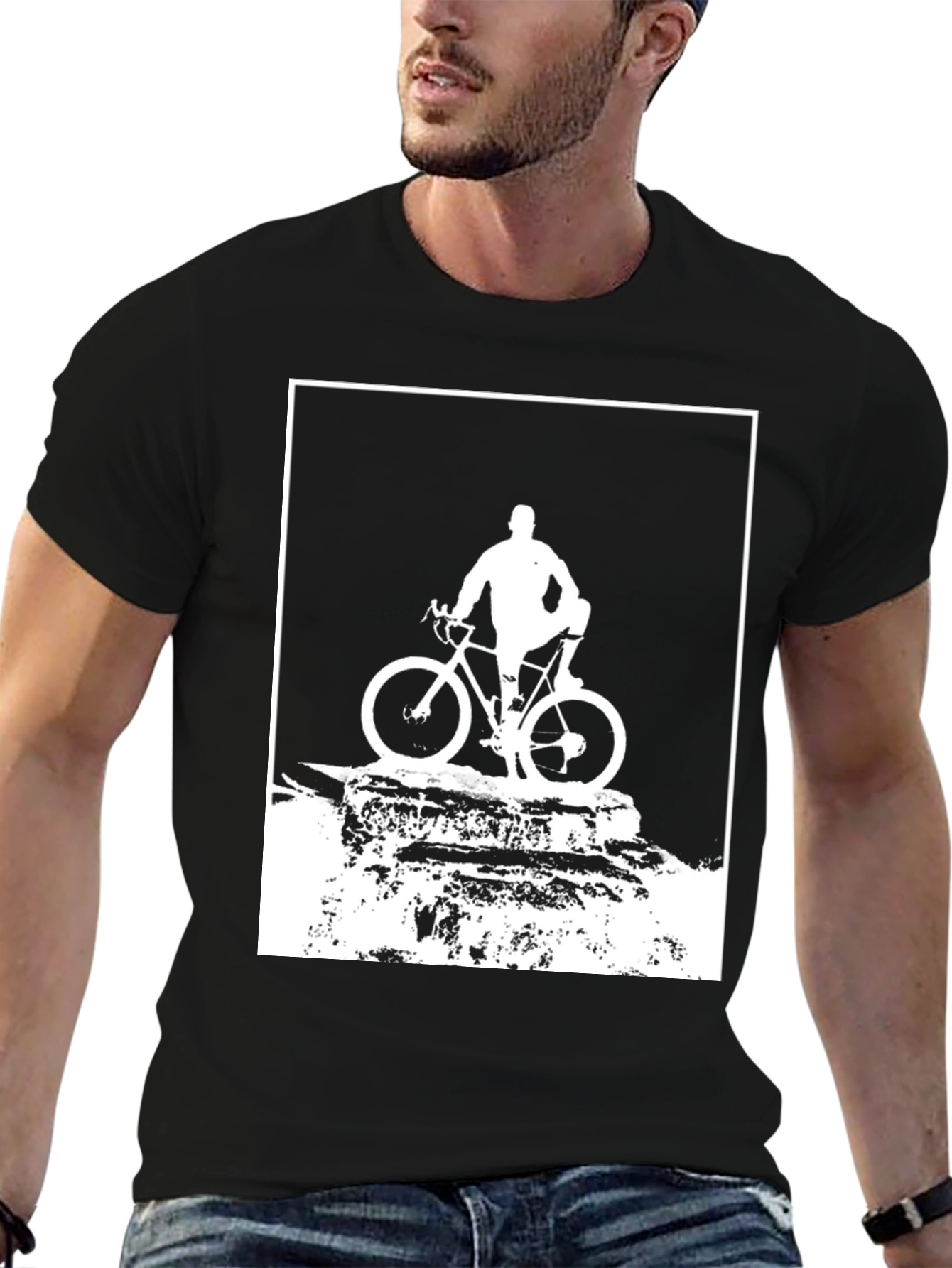 Black Cyclist Silhouette Graphic Tee - Black Cotton Blend view 6