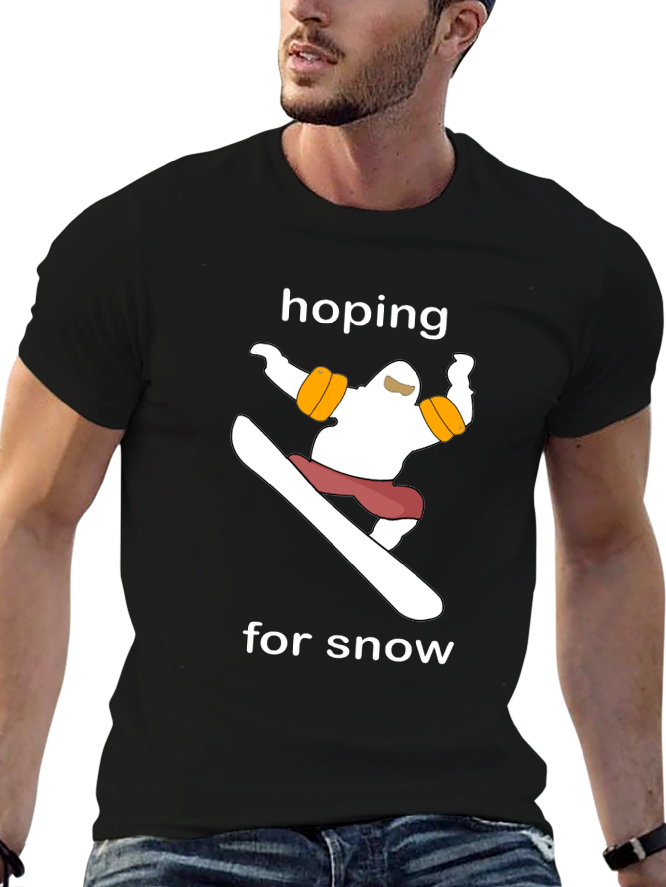 Black Hoping for Snow T-Shirt - Snowboarder Graphic Tee view 6