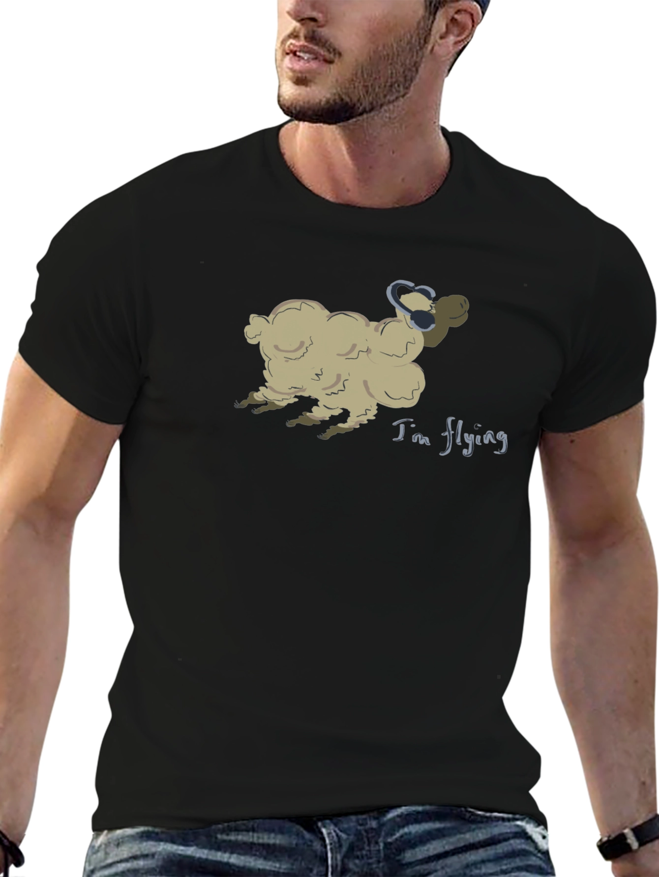 Black Flying Sheep T-Shirt - Soft Cotton Tee view 6