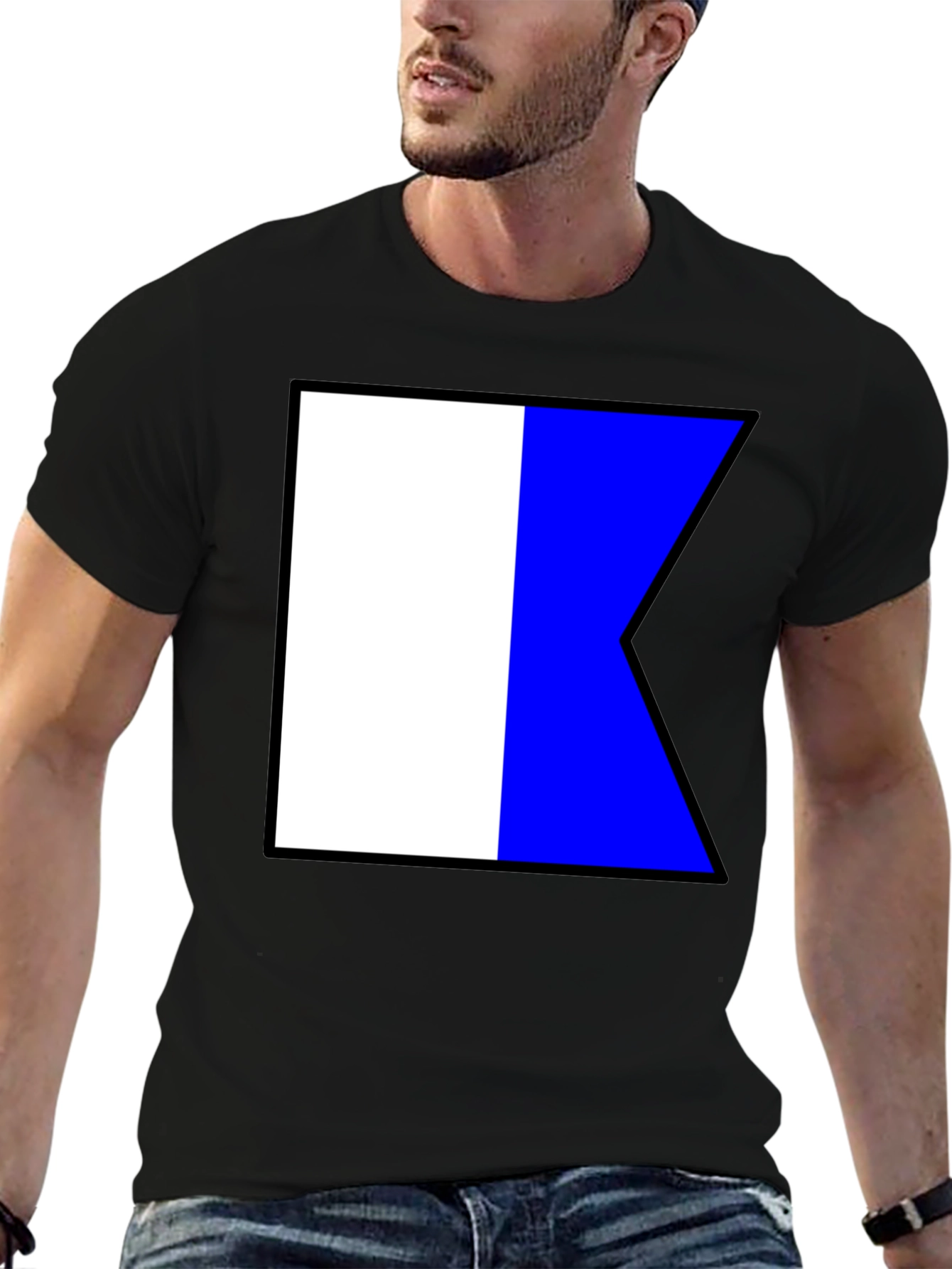 Black Nautical Flag K Black T-Shirt - Maritime Signal Tee view 6