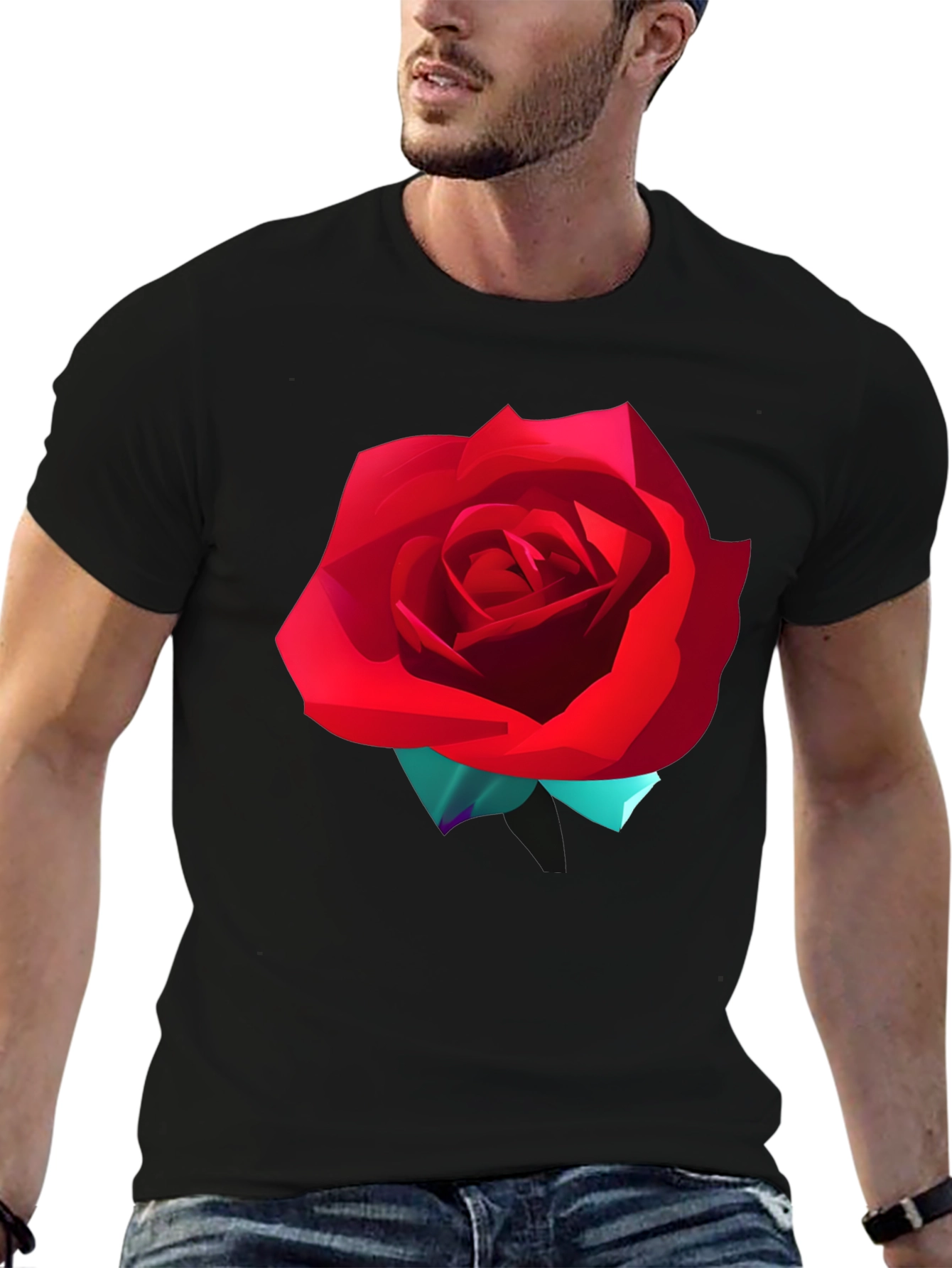 Black Bold Red Rose Graphic T-Shirt view 6