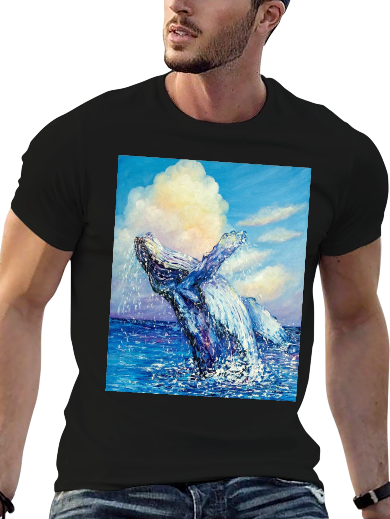 Black Whale Painting T-Shirt - Ocean Art view 6