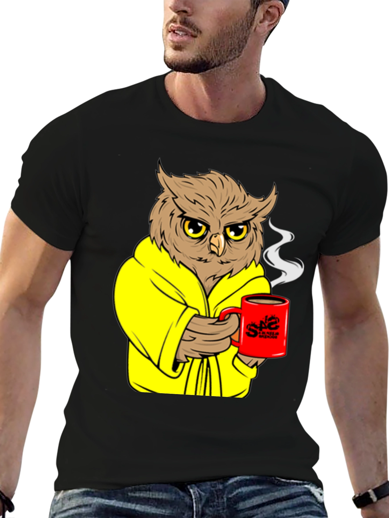 Black Owl in Robe Coffee T-Shirt view 6