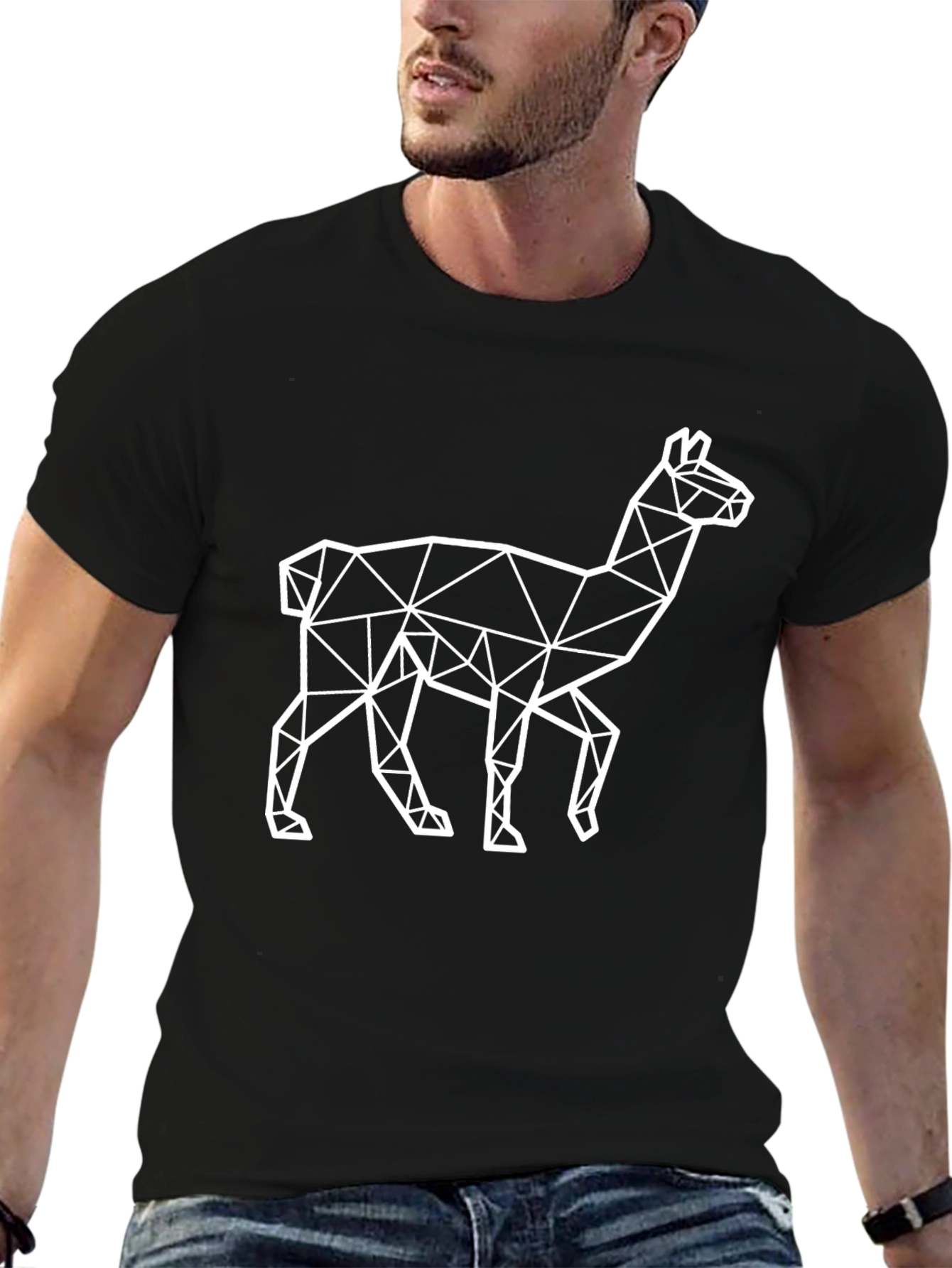 Black Geometric Llama T-Shirt - Modern Style view 6