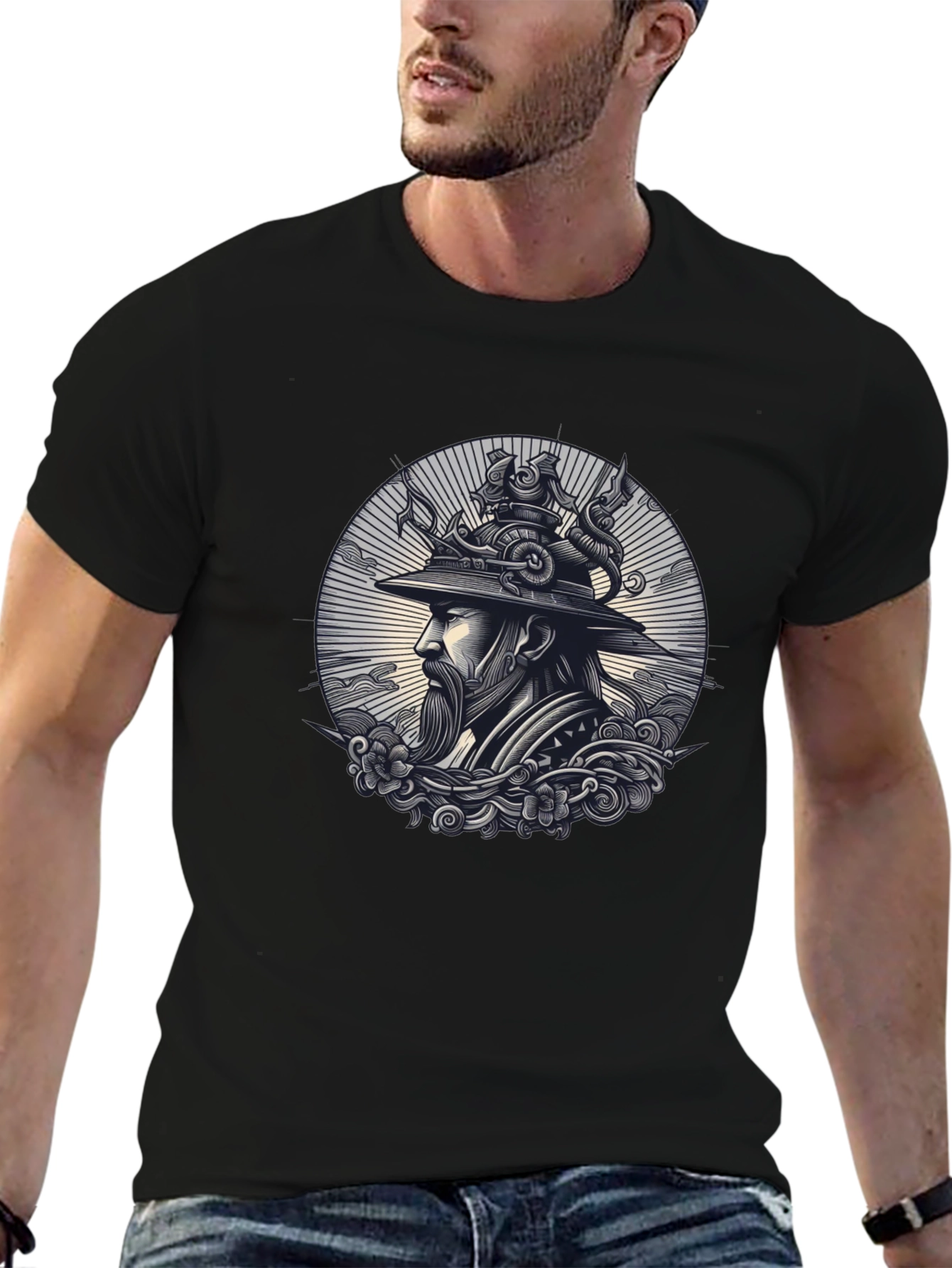 Black Samurai Graphic Print Black T-Shirt view 6