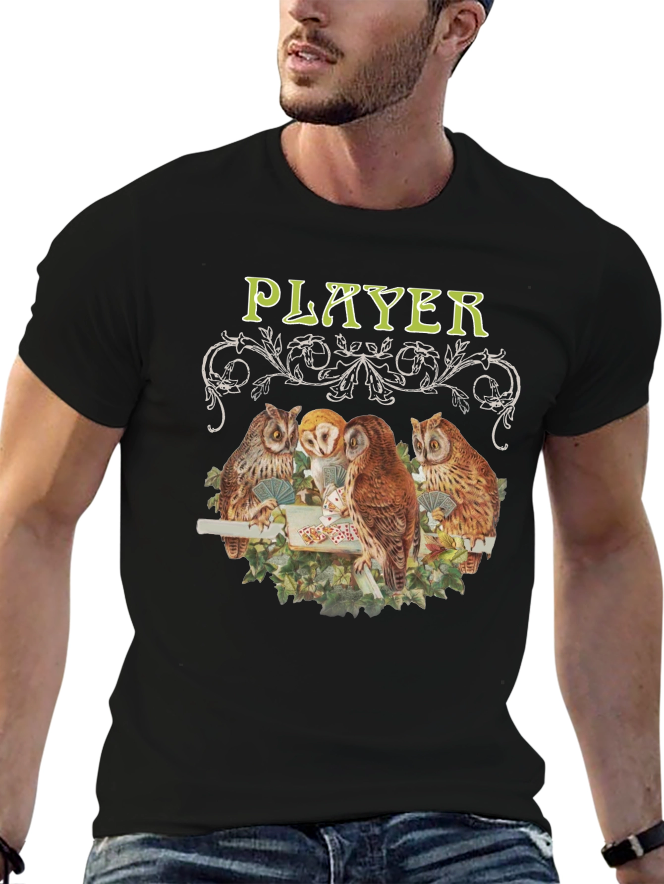 Black Owl Player Graphic Tee - Novelty Design view 6