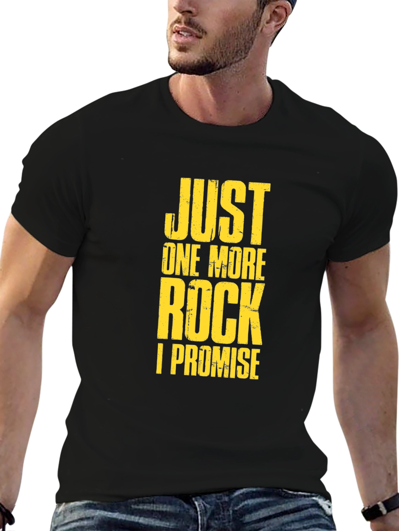 Black Just One More Rock T-Shirt - Funny Rock Lover Tee view 6