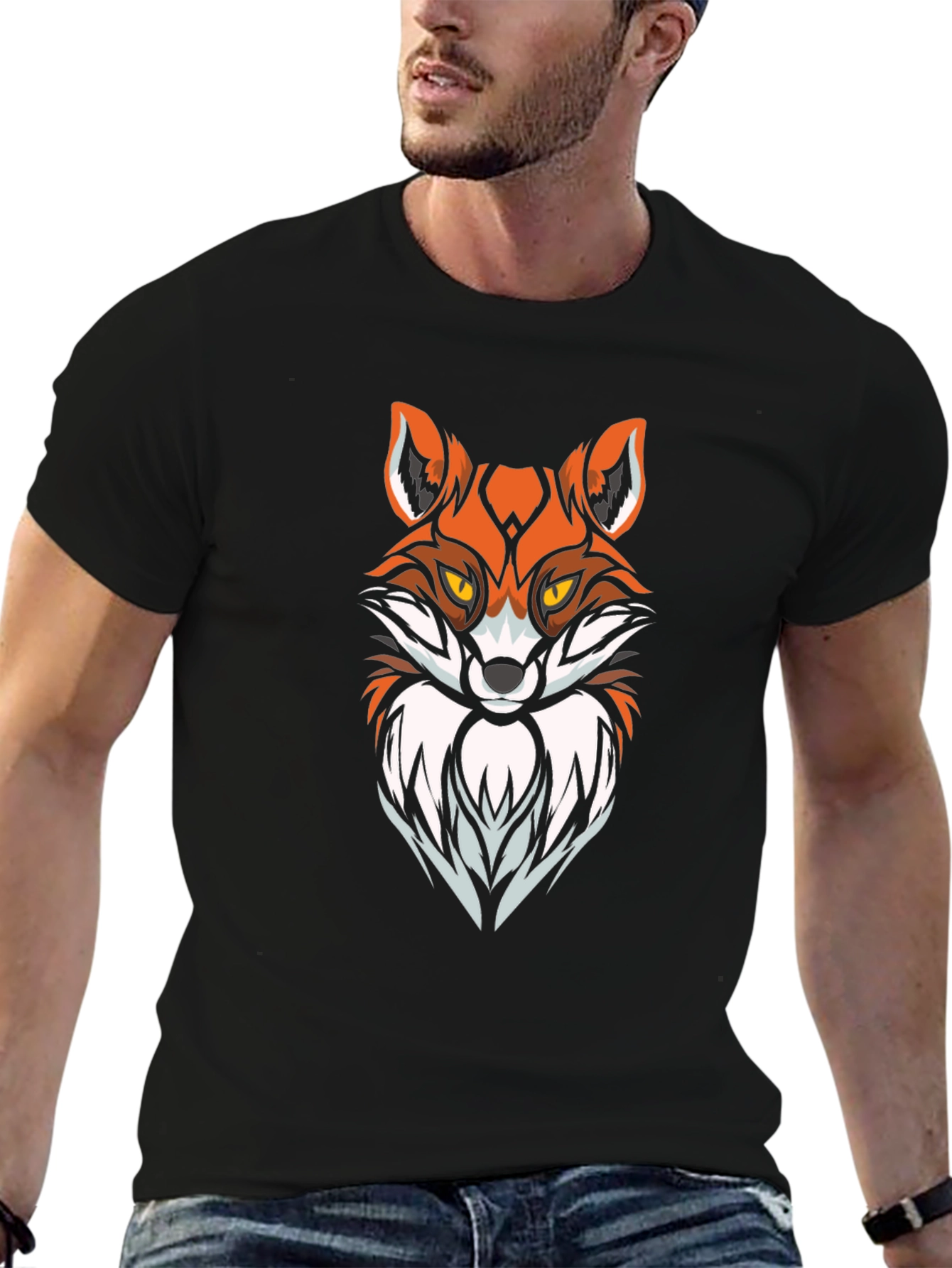 Black Cool Fox Graphic Print Black T-Shirt view 6