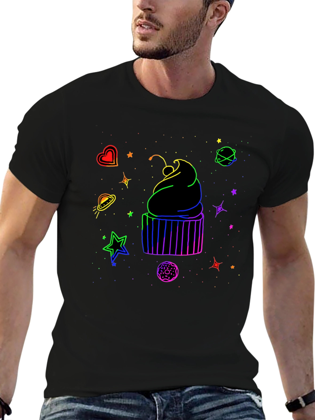 Black Cosmic Cupcake Graphic T-Shirt - Black view 6