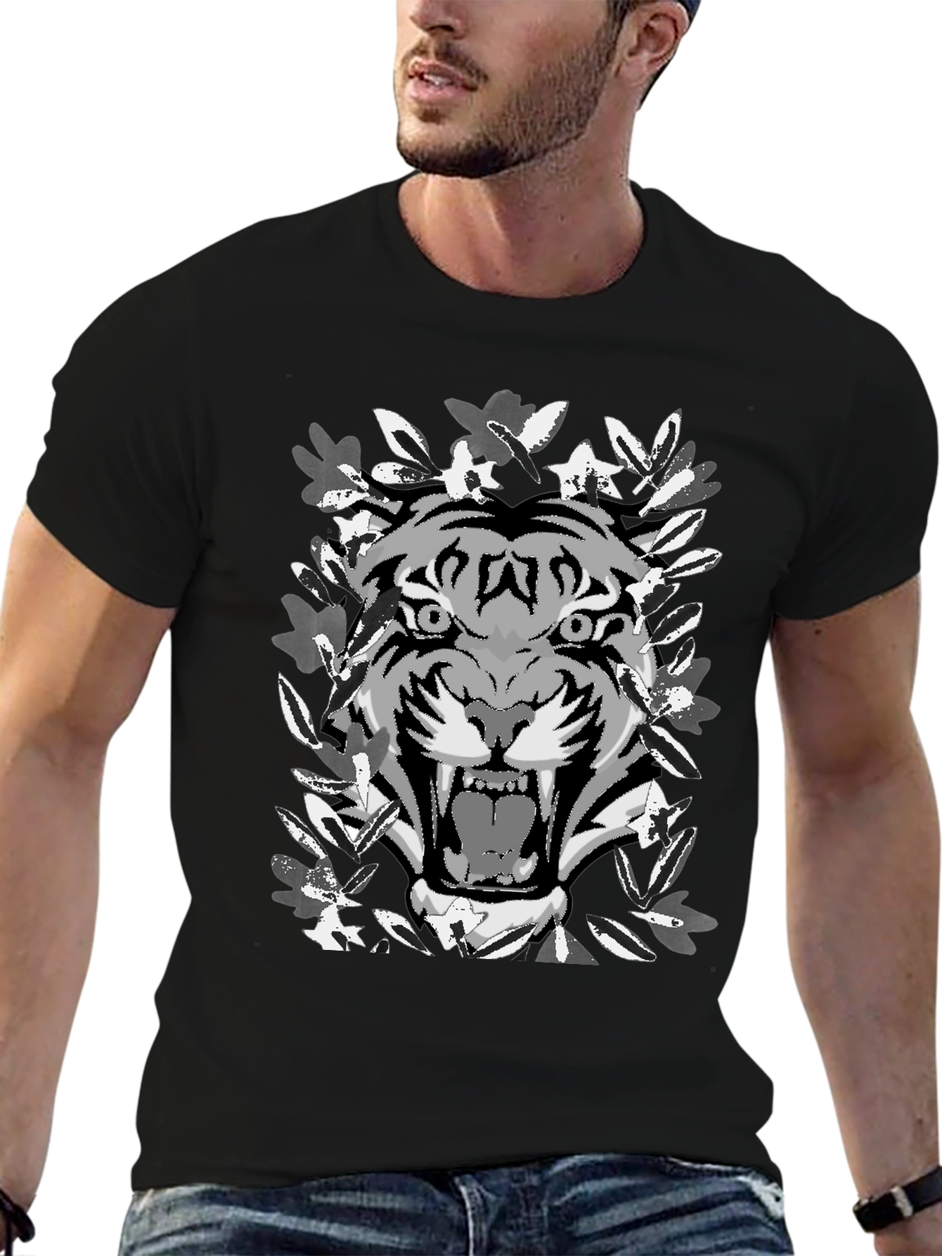 Black Tiger Graphic Black T-Shirt view 6
