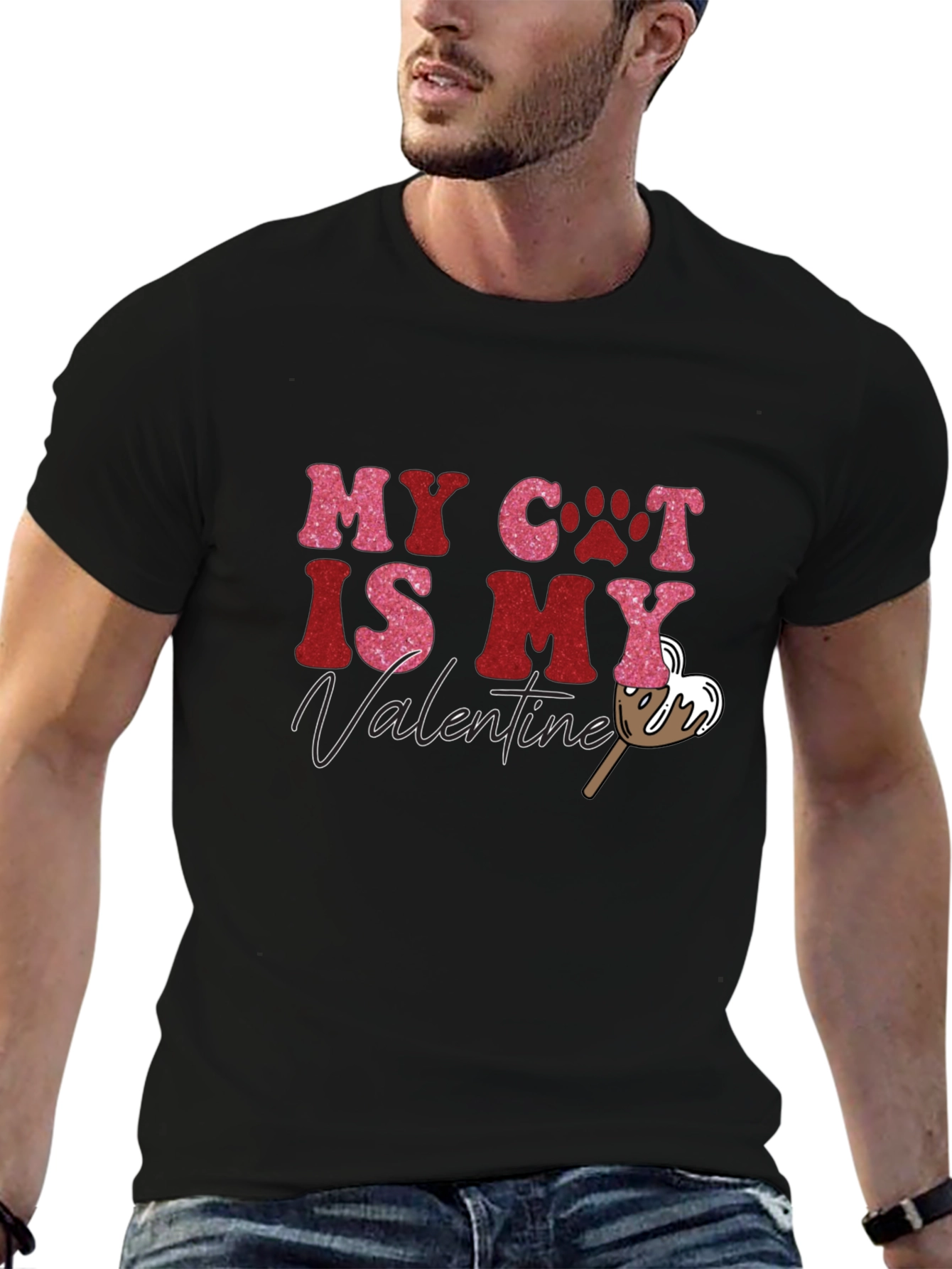 Black My Cat is My Valentine T-Shirt view 6