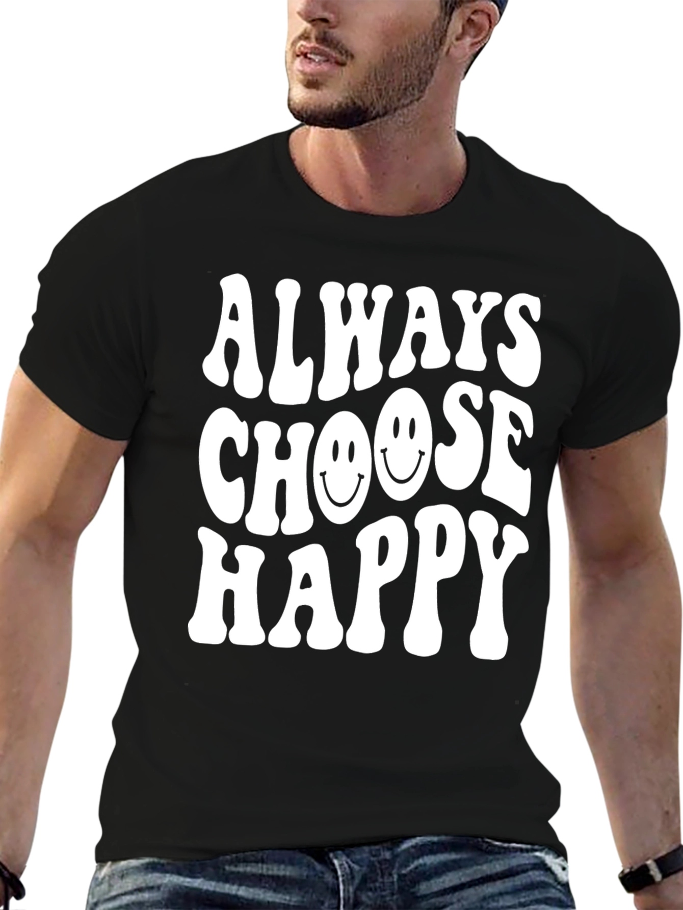 Black Always Choose Happy Graphic Tee - Black view 6