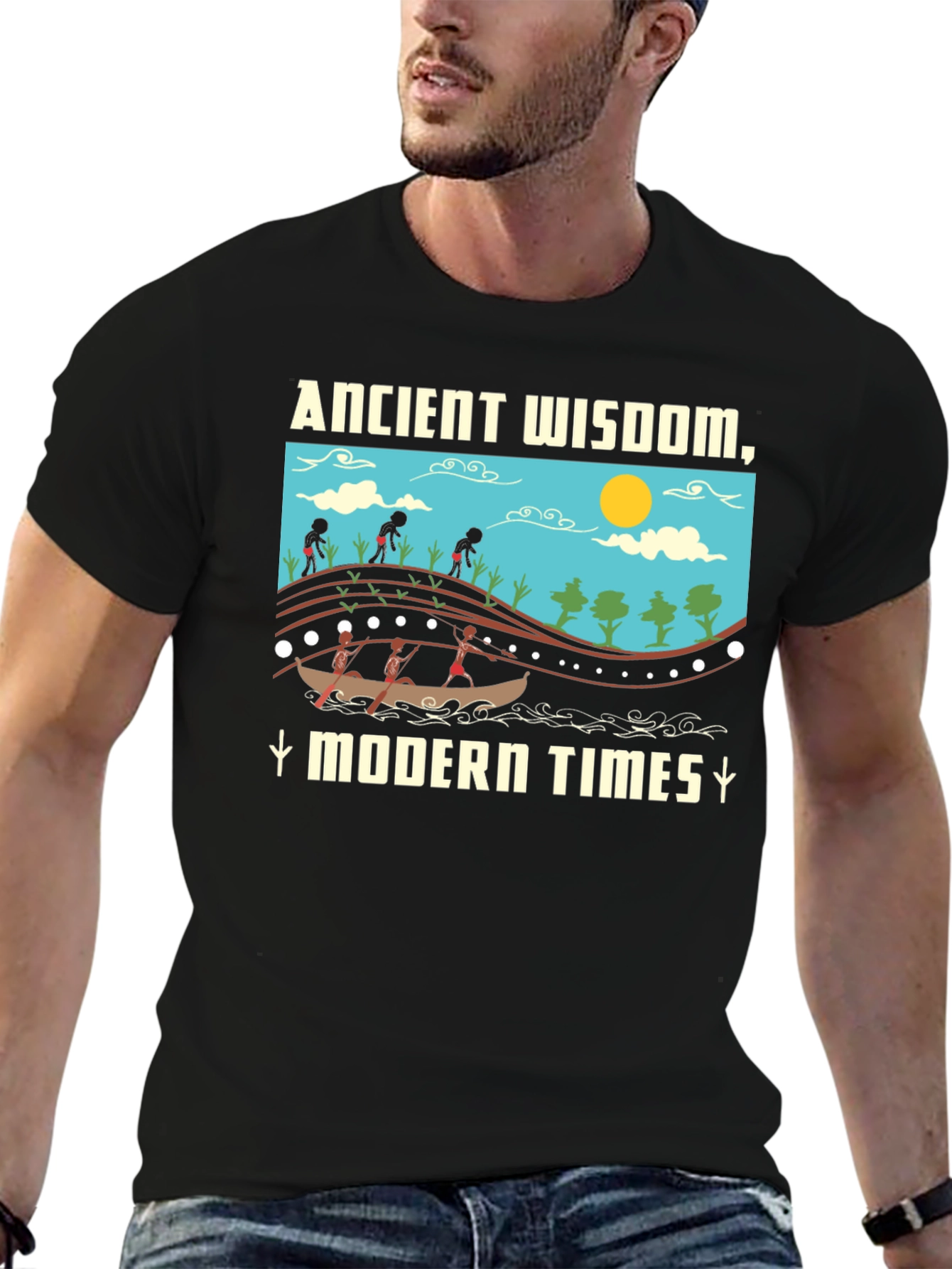 Black Ancient Wisdom Modern Times T-Shirt Black view 6
