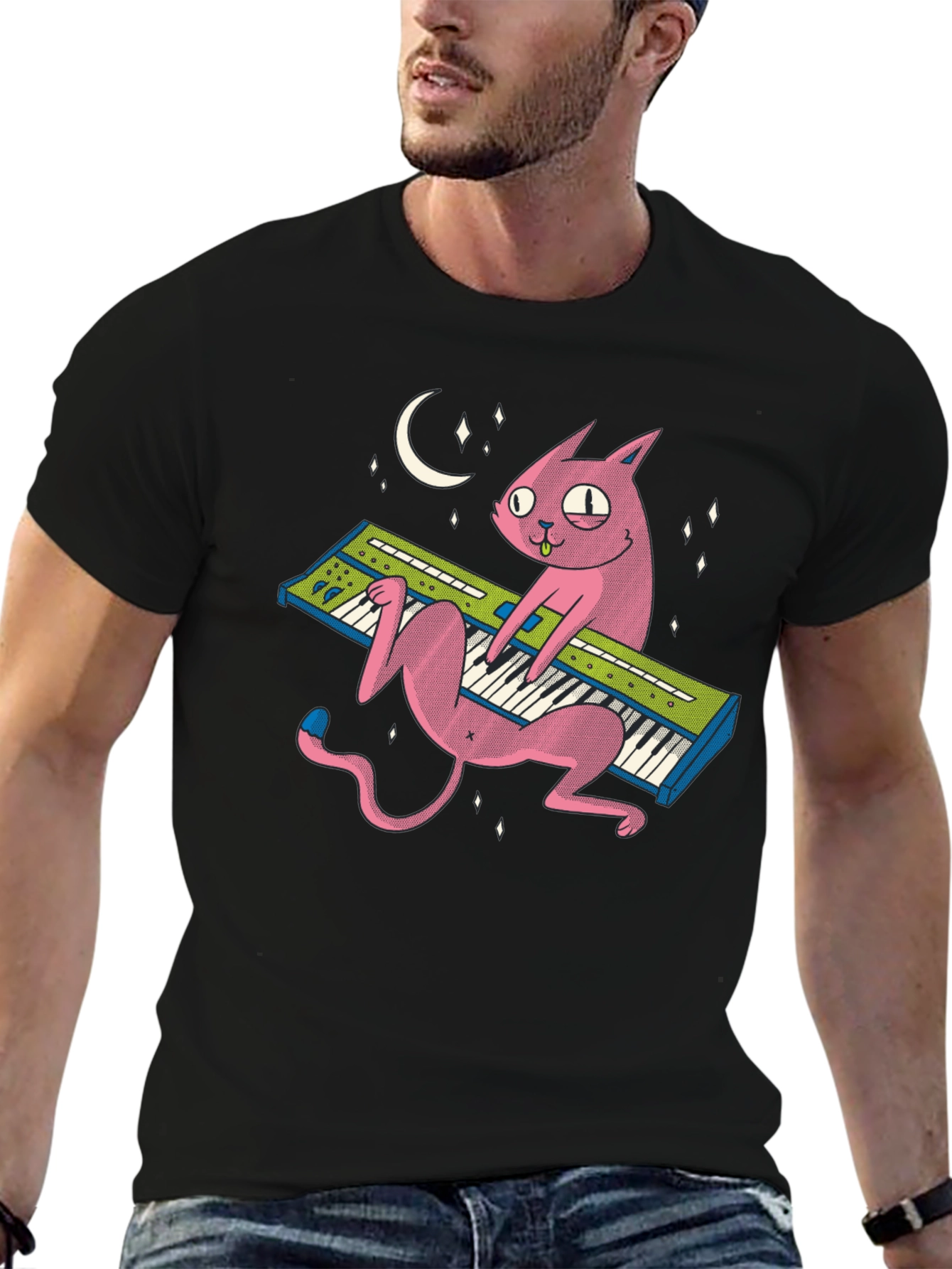 Black Cat Playing Keyboard T-Shirt view 6