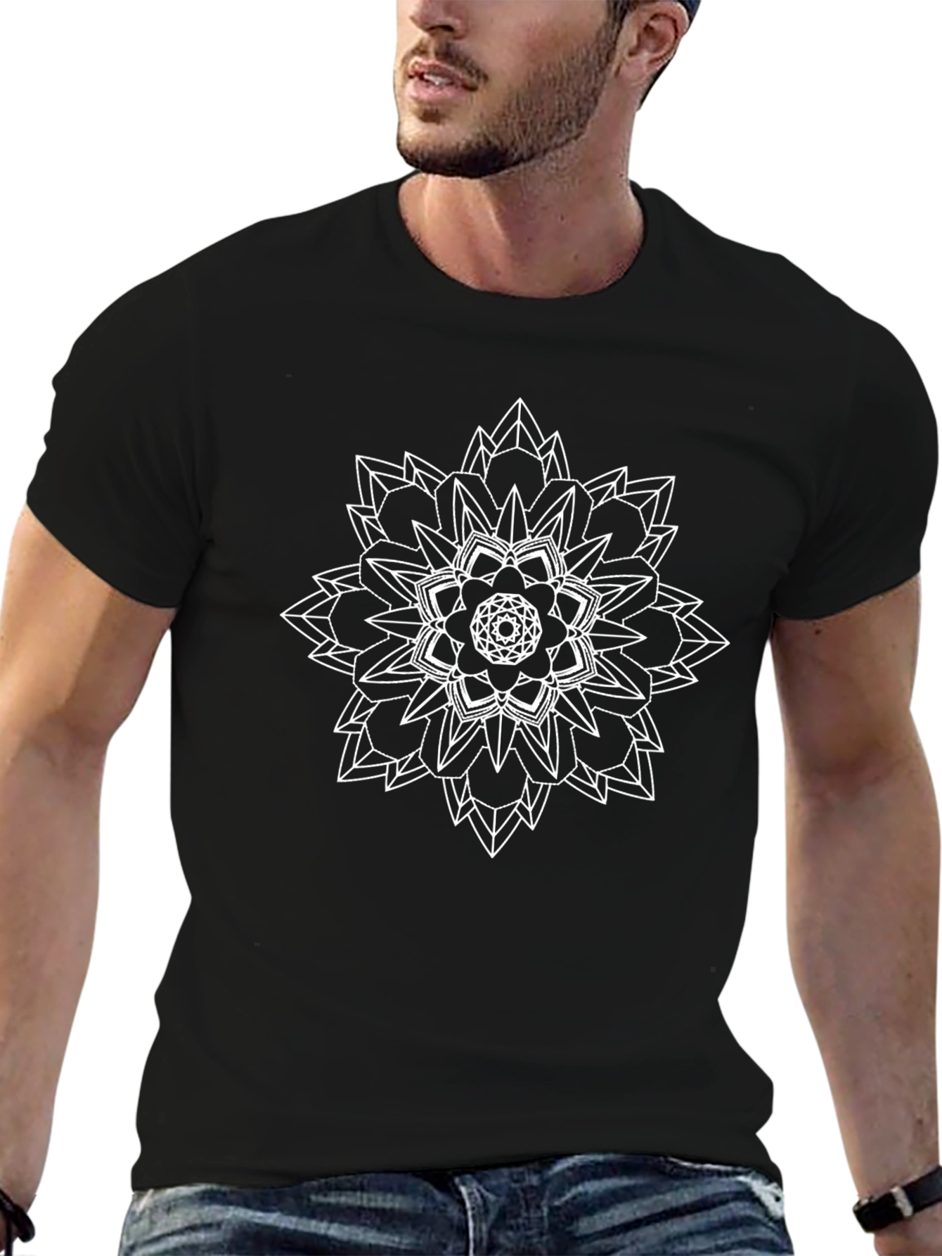 Black Geometric Mandala Graphic Tee - Black view 6