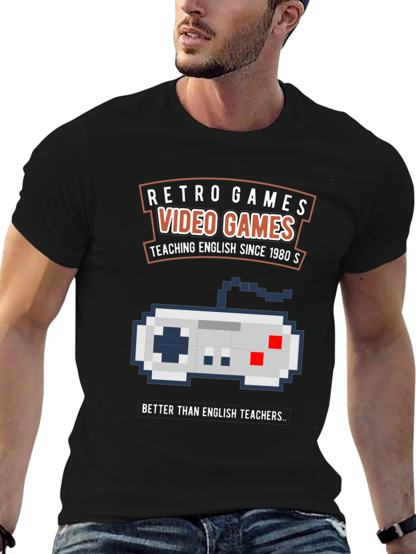 Black Retro Video Games T-Shirt - English Teacher view 6